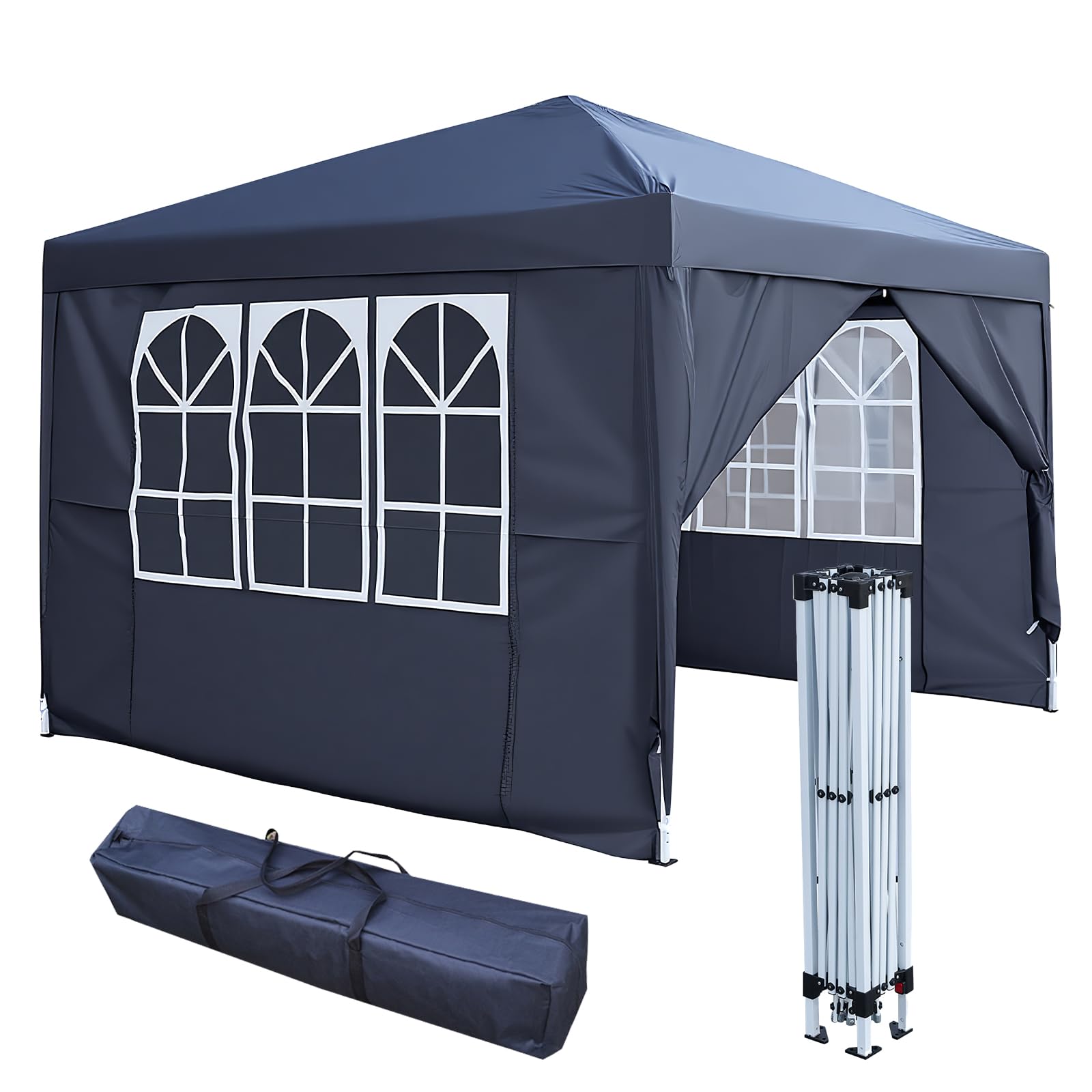 3x3m Pop Up Gazebo with 4 Removable Sidewalls, Portable Outdoor Party Tent with Carry Bag, All Weather Canopy for Camping, Markets, Garden Events (Grey)