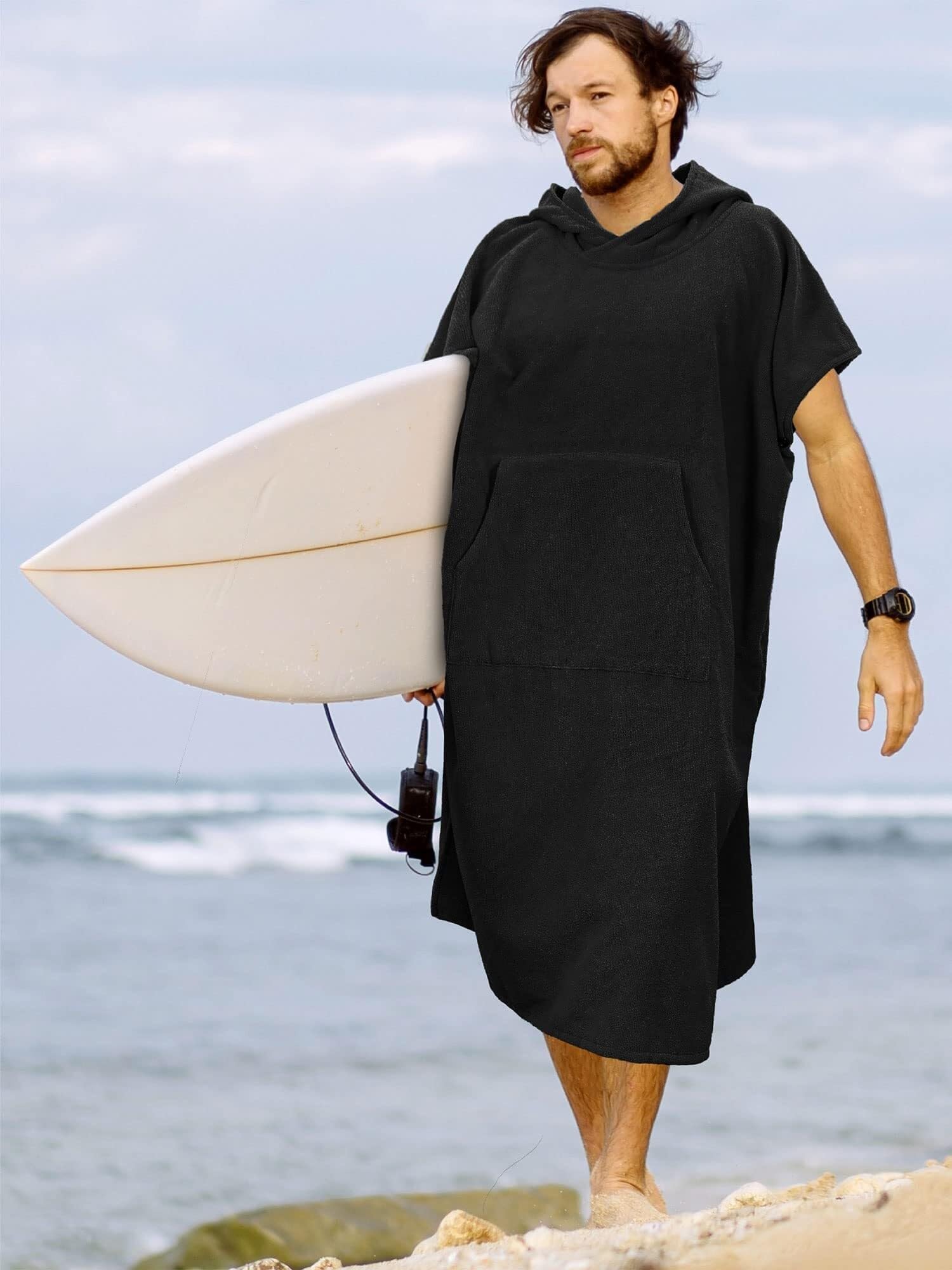 Générique Poncho De Bain Adulte,Poncho Surf Poncho Surf avec Capuche, Serviette Change Séchage Rapide Plage, Natation,Les Sports Plein Air, for Hommes, Absorbante Portable Poche(Blue 2)