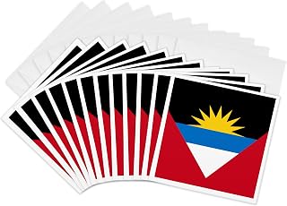 3dRose Greeting Cards - Flag of Antigua and Barbuda twin islands - red white blue black with rising yellow sun - patriotic - 12 Pack - Flags
