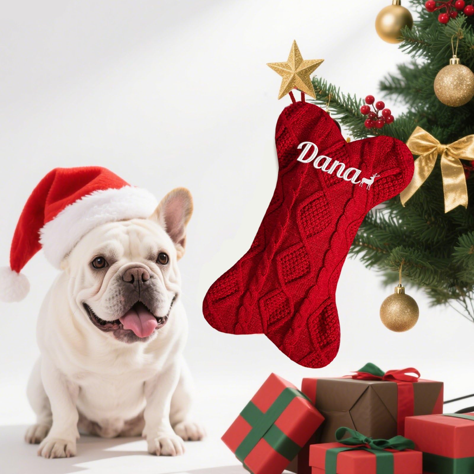 Calze natalizie lavorate a maglia a forma di osso grandi, personalizzate da 41,5 cm, con nome personalizzato, calza di Natale grande per la famiglia, decorazione natalizia per camino, vacanze