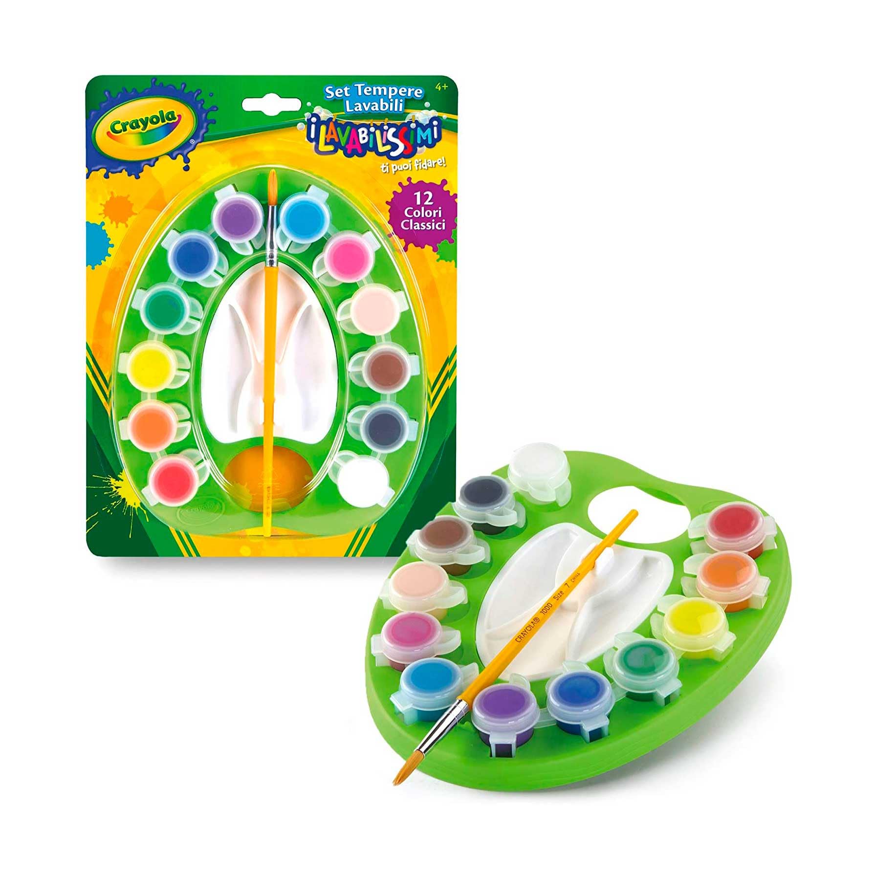 CRAYOLA - Set 12 Témperas Lavables con Pincel, 12 Colores Brillantes, Actividad Creativa para Niños, 54-1066