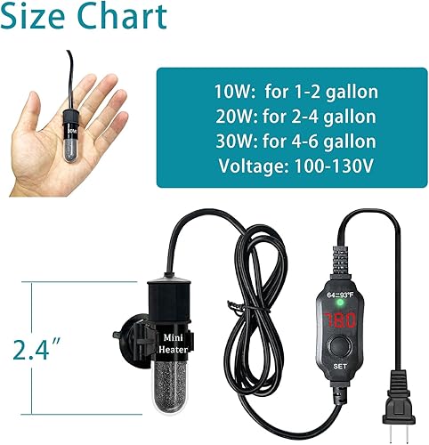 Miniatura 10 de Pequeño calentador sumergible para acuario, mini calentador ajustable para pecera de 2550100150200300 vatios con controlador de temperatura externo,