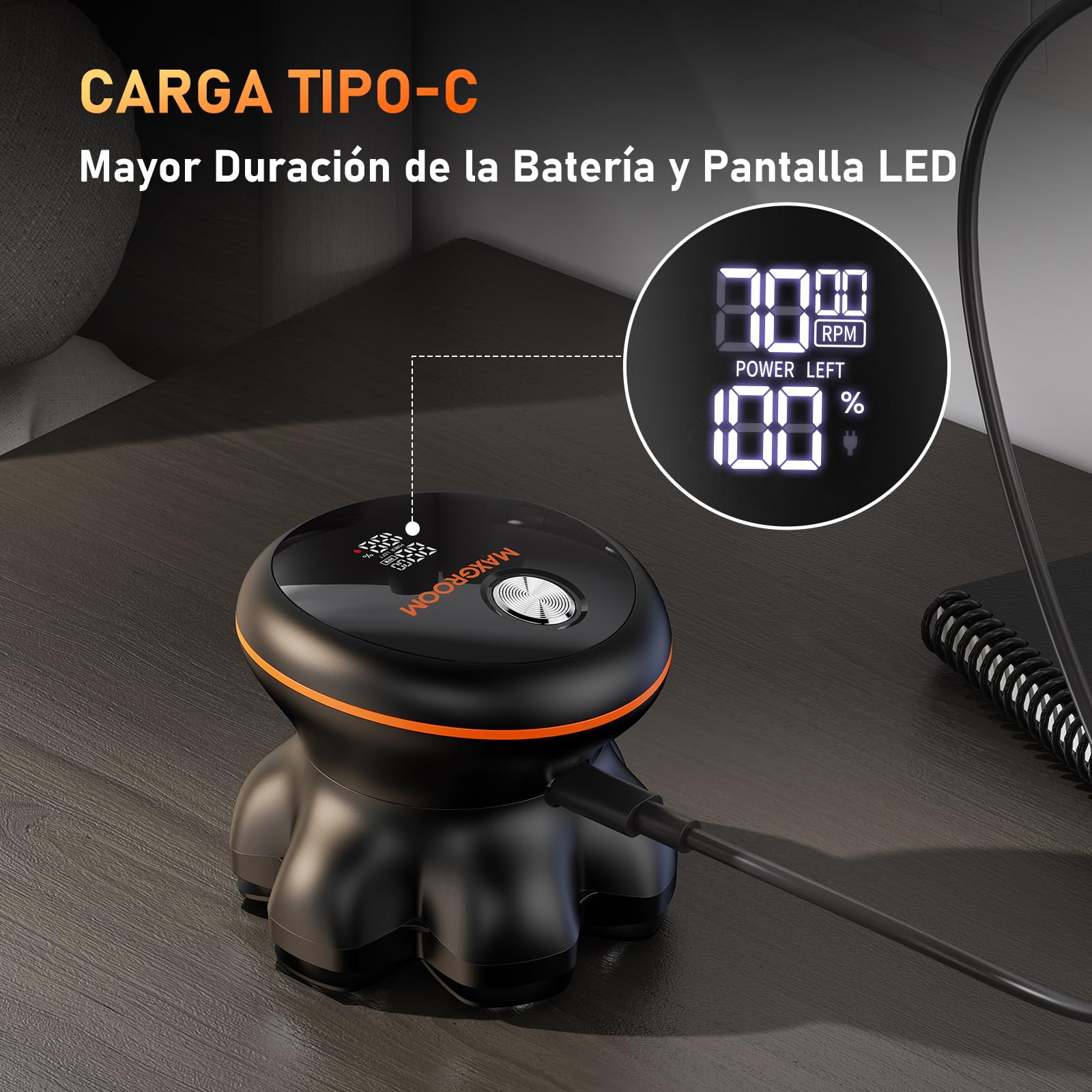 MAXGROOM Afeitadora Cabeza Hombre, Maquina Afeitar Hombre, Afeitadora para Calva en Seco y Húmedo, Batería de Larga Duración, 7 Cabezales, Magnético, 100% impermeable, Negro