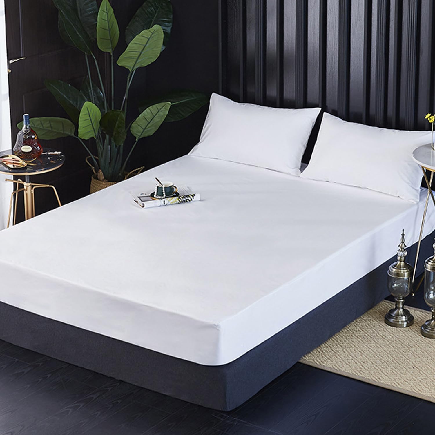 Queen Size Waterproof Mattress Protector Pad Bed Cover Soft Fitted Sheet Breathable Comfortable Mattress Cover Dustproof 12-18 Inch Deep Pocket Machine Washable,White,137X190X36cm