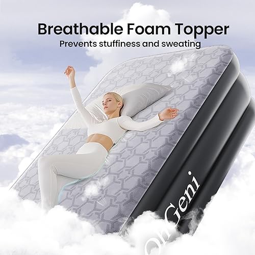 Miniatura 6 de OhGeni Colchón de aire individual de lujo de 18 pulgadas con bomba integrada, cama inflable con cubrecolchón de espuma de seda para una comodidad