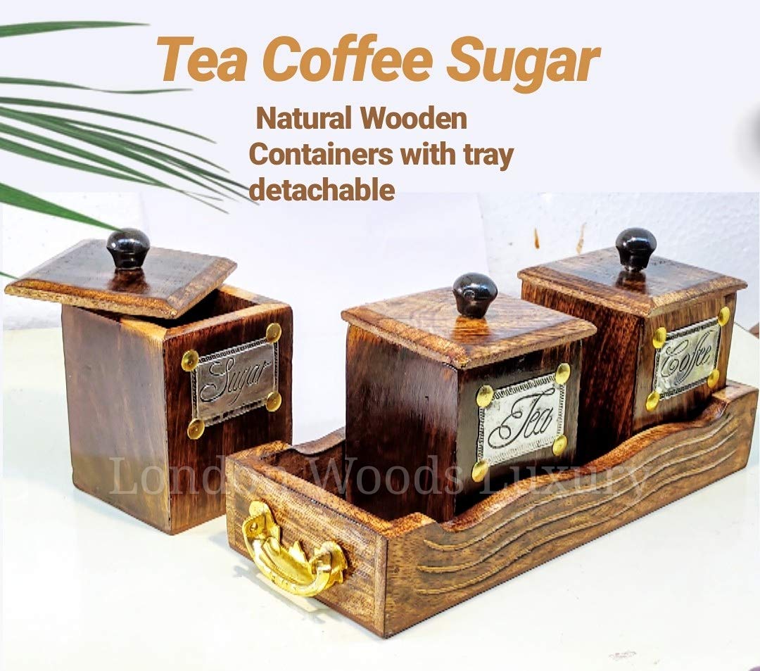 Buy Tea Coffee Sugar containers Set of 3 /Wooden Tea Box Online at Low
