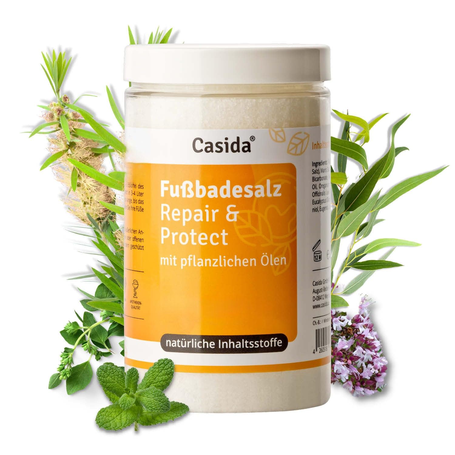 Fußbadesalz Repair & Protect – mit Meersalz, Natron & ätherischen Ölen – für schöne, gepflegte Füße – mit Epsom Salz, Teebaumöl, Rosmarinöl & Oregano Öl–Aus der Apotheke - 375 g