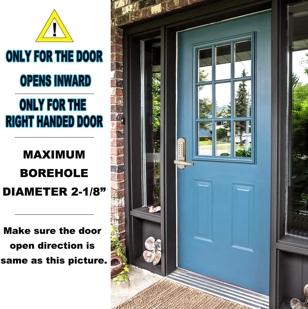Keyless Mechanical Combination Door Lock Digital Code Keypad Security Entry Door Stainless Steel 304 Not Deadbolt (Only for The Left Handed Door Opens Inward) … (Right Handle)