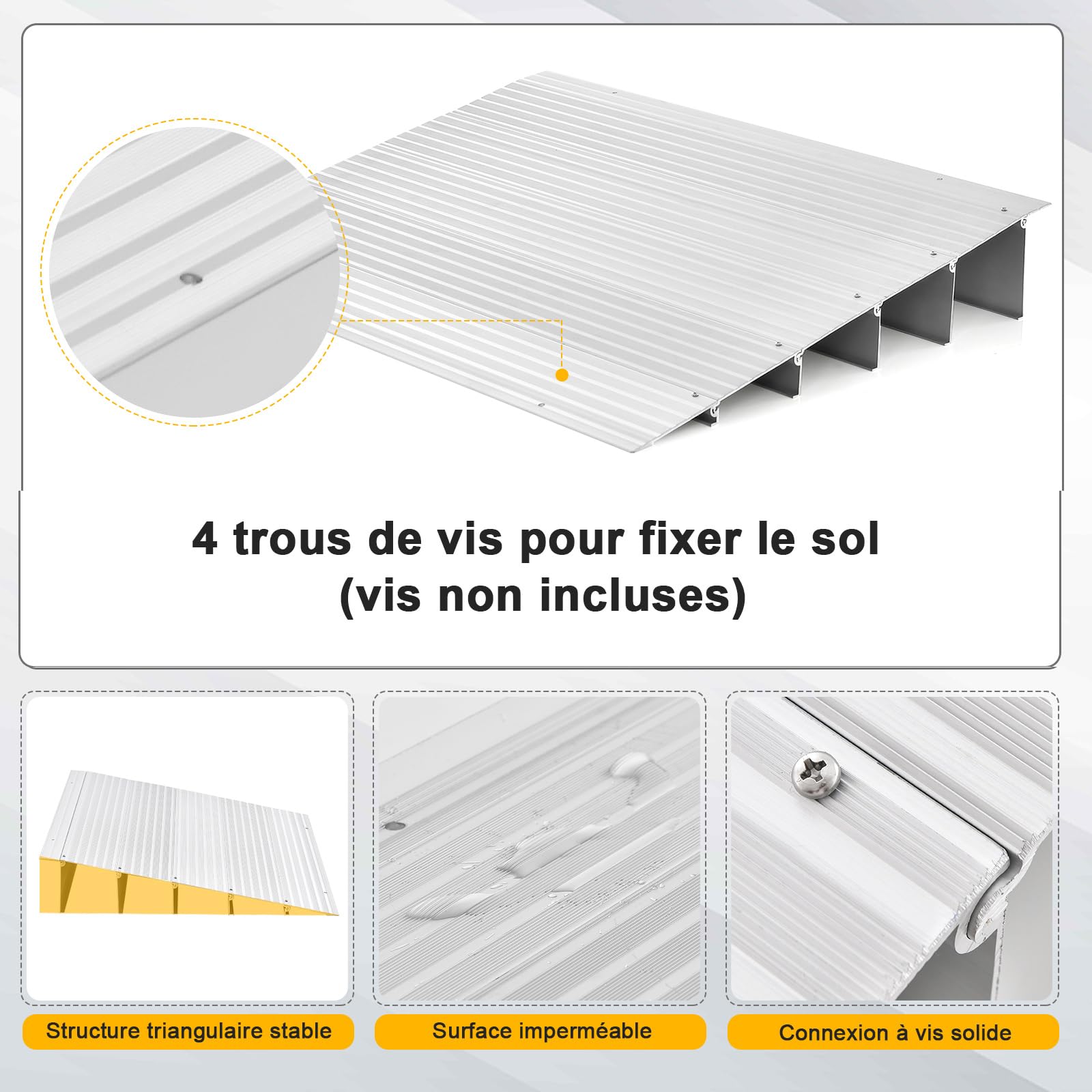 Rampe De Seuil Plastique Gris 100x12x4.5 Cm - Antidérapante Pour Fauteuil Roulant, Scooter, Vélo, Robot Aspirateur