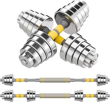 Adjustable Dumbbells Weights Set Steel 20KG/30KG, 2 in 1 Dumbbell Barbell with Barbell Rod & 2 Dumbbell Holder, Fitness Weights for Home Gym Strength Training Men & Women