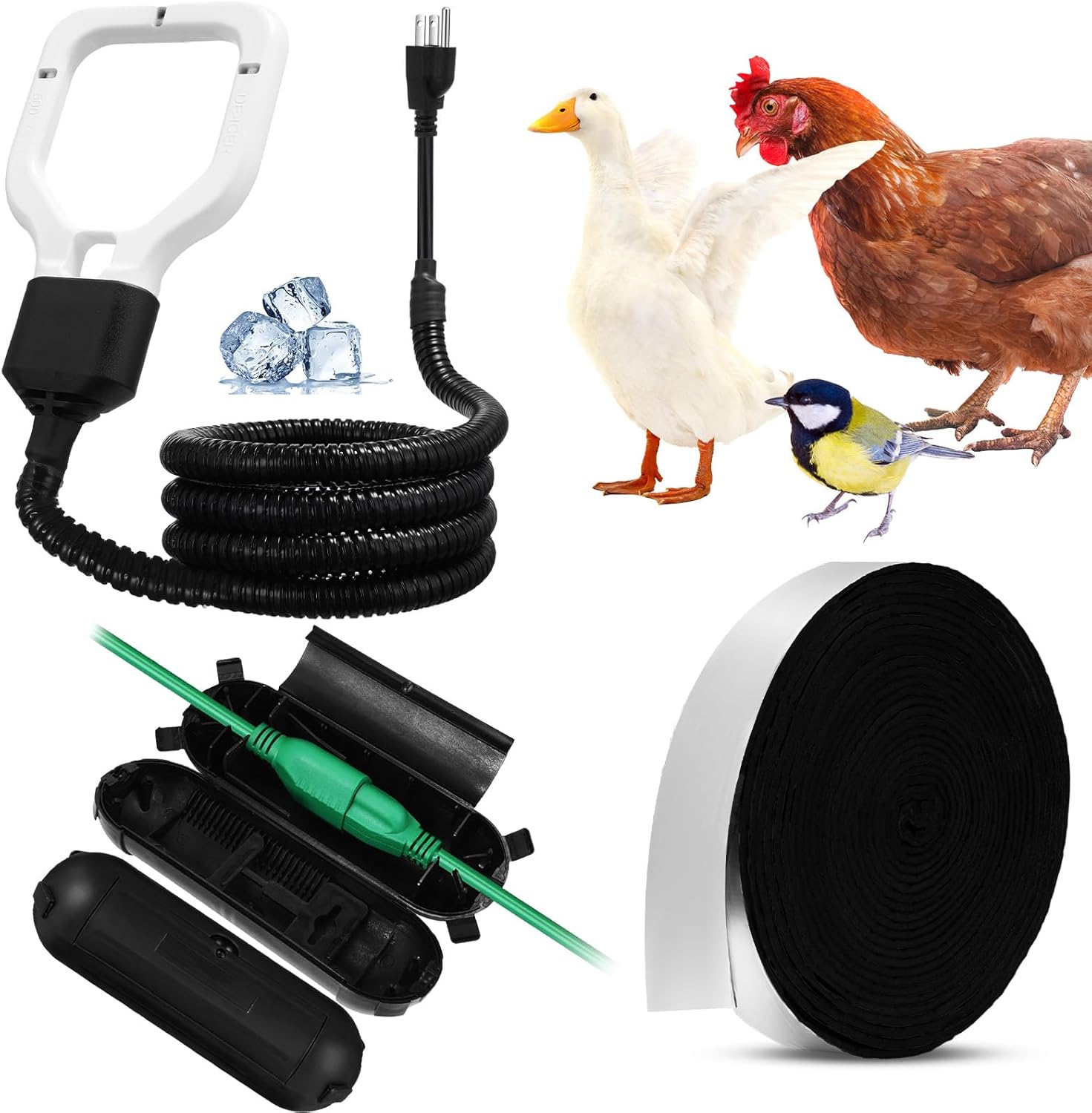 Relaxweex 150w/250w/500w Livestock Water Heater De-icer, Submersible Cast Aluminum Utility Heated for Farm Poultry Water Trough, Tank, Bird Bath, Chicken Coop with Thermostat for Winter(White,500w)