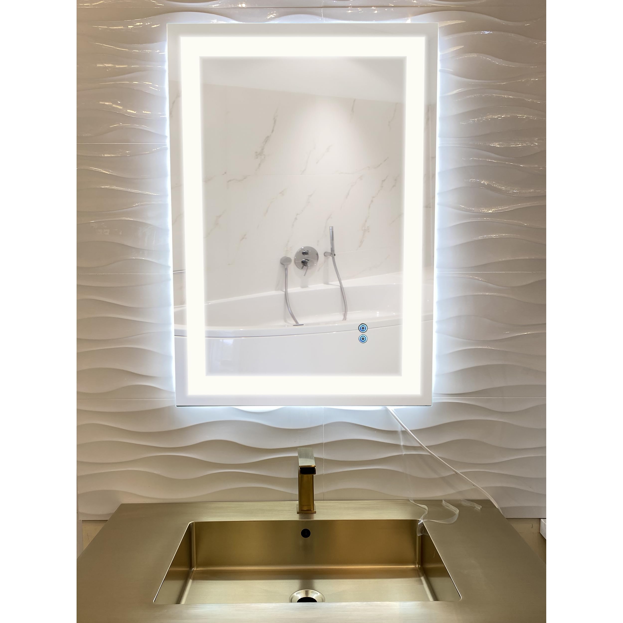 Faucet M13AT2434T Edison Tri-Color LED Bathroom Vanity Mirror with Touch ON/Off Dimmer & Anti-Fog Function, 24" W X 34" H, Silver