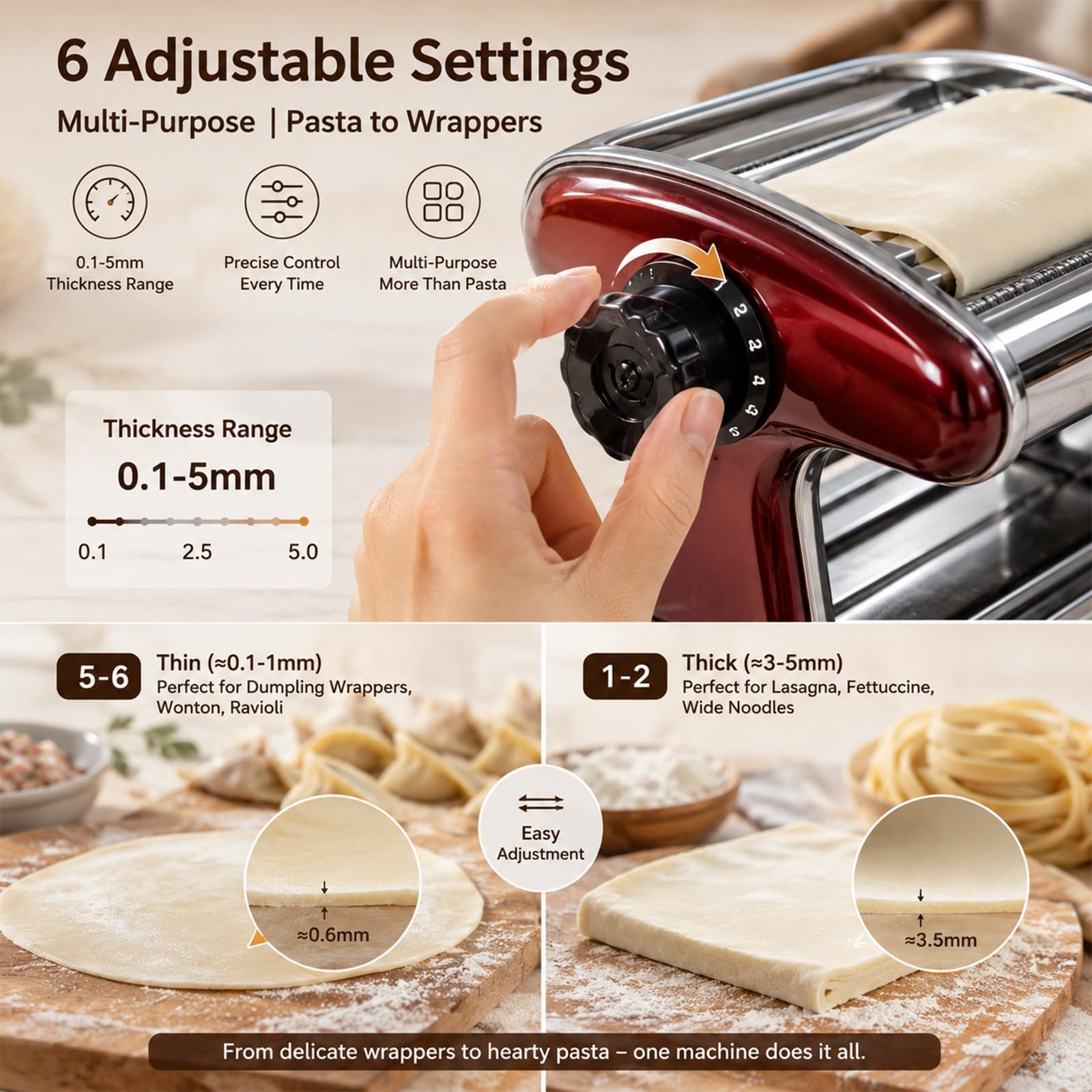 XINGYUEXUAN Máquina manual para hacer pasta, fideos, masa, acero inoxidable, con cortadores de 2 mm y 4 mm para hacer pasta casera