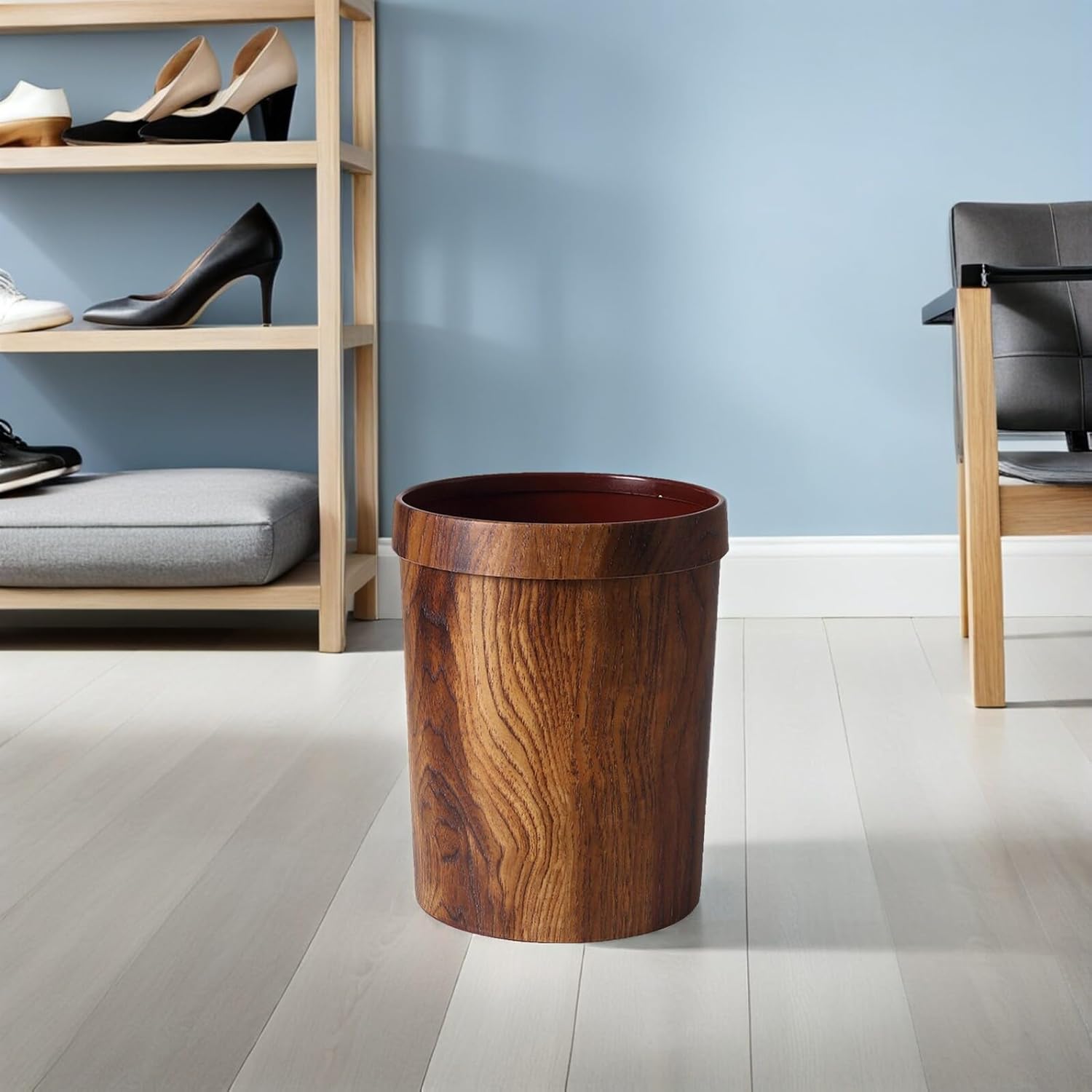Alipis Wooden Trash Can Open Top Garbage Bucket Retro Rubbish Bin Container Waste Paper Basket Litter Bucket for Kitchen Office Home Bathroom Under Desk