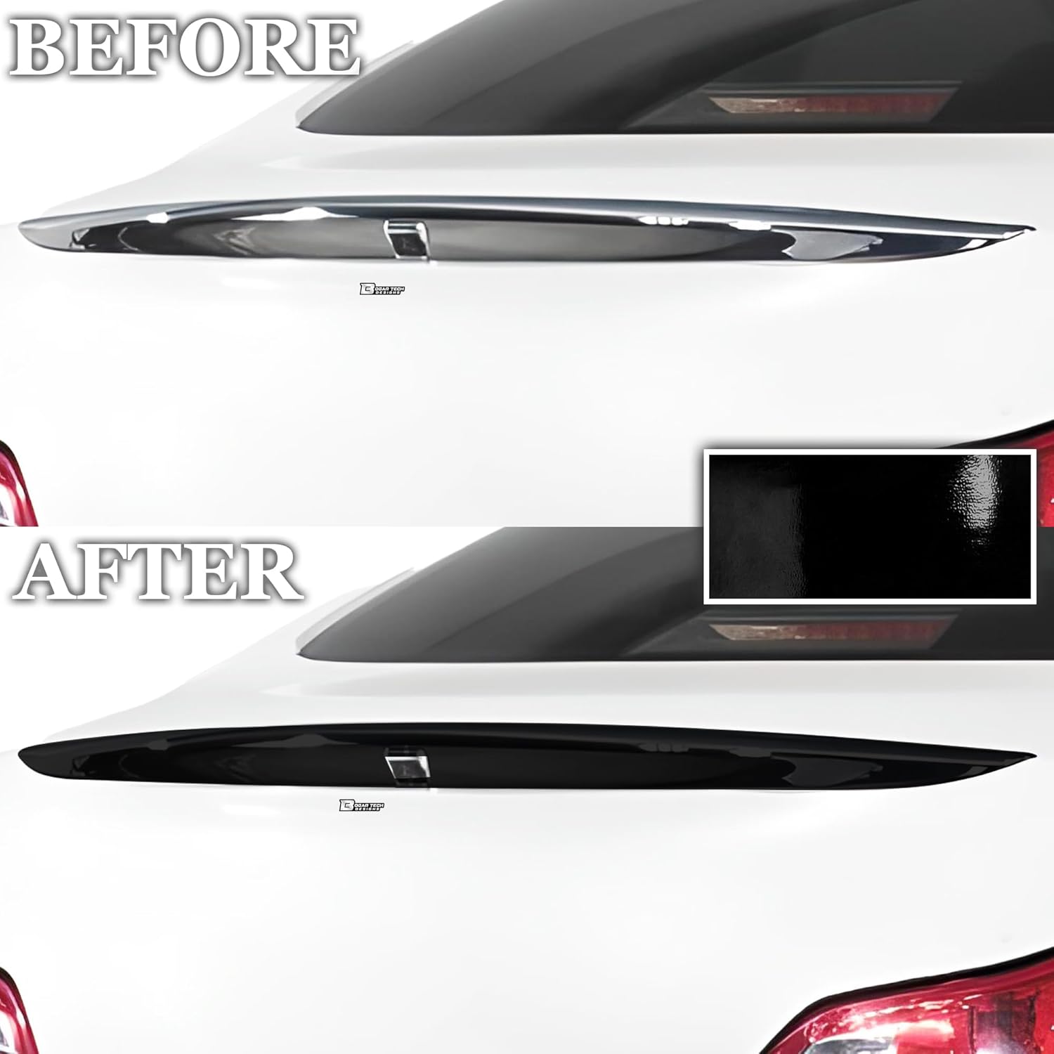 BOGAR TECH DESIGNS for Infiniti G37 2008-2013 Rear Bumper Chrome Delete – Precut Vinyl Trim Overlay, Gloss Black Blackout Look