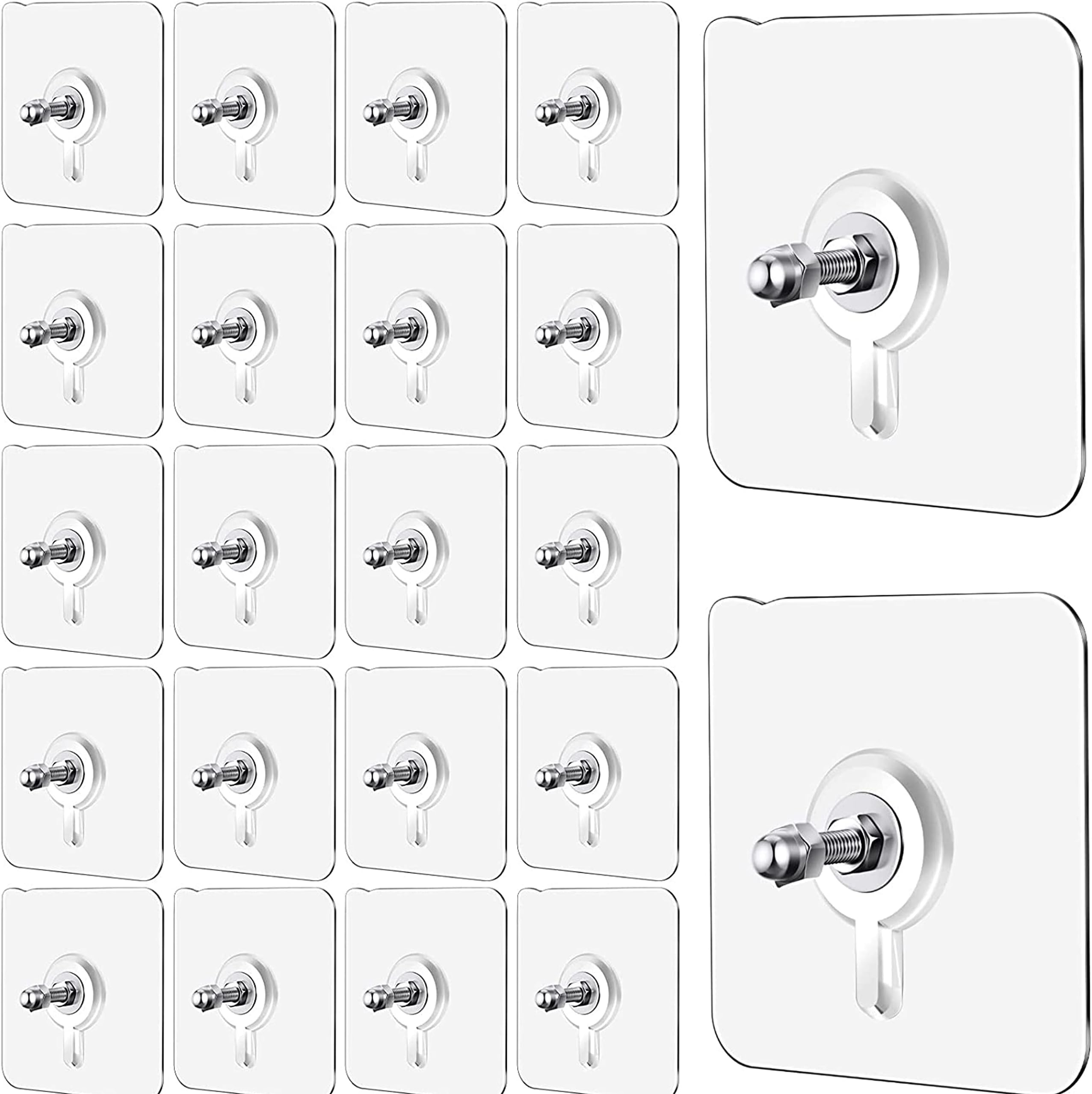 Chillyfit Wall Hooks for Hanging Strong, 10 Pack Screw Hooks Adhesive Hooks for Wall Heavy Duty, self Adhesive Hook, Kitchen Accessories Items, Clothes Hanging, Transparent, Polyvinyl Chloride