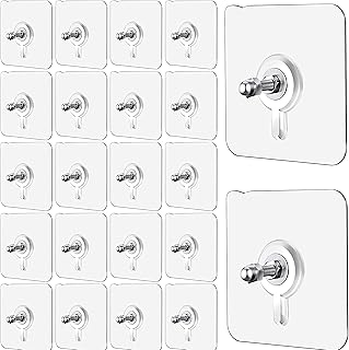 Chillyfit Wall Hooks for Hanging Strong, 10 Pack Screw Hooks Adhesive Hooks for Wall Heavy Duty, self Adhesive Hook, Kitchen Accessories Items, Clothes Hanging, Transparent, Polyvinyl Chloride