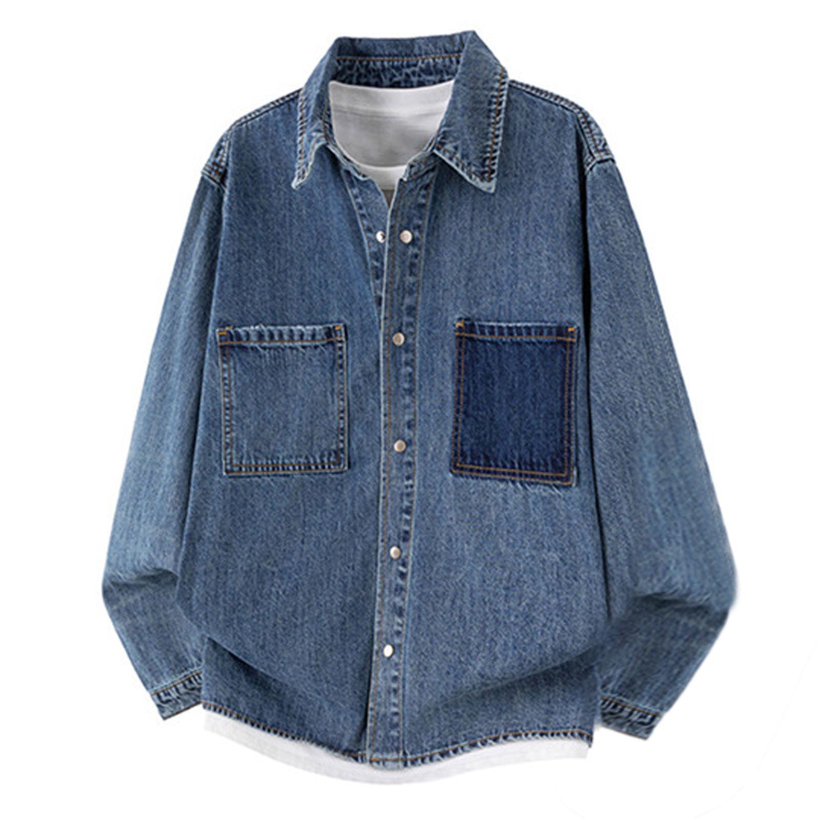 Camicia in jeans da uomo e da uomo, in jacquard, con bottoni, in denim, slim fit, da cowboy, vintage, con colletto rovesciato, per il tempo libero
