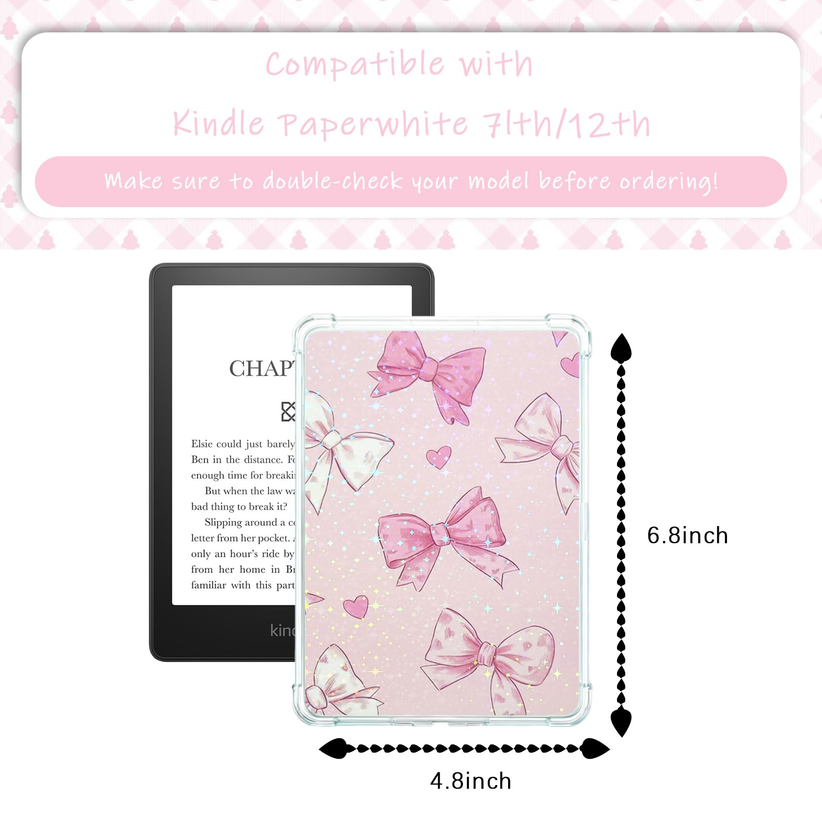Simpatico set di 6 biglietti con inserti per Kindle, design a tema libro con ciondoli per Kindle e tappi antipolvere USB-C, per 11a/12a generazione, 17,3 x 12,2 cm (rosa)