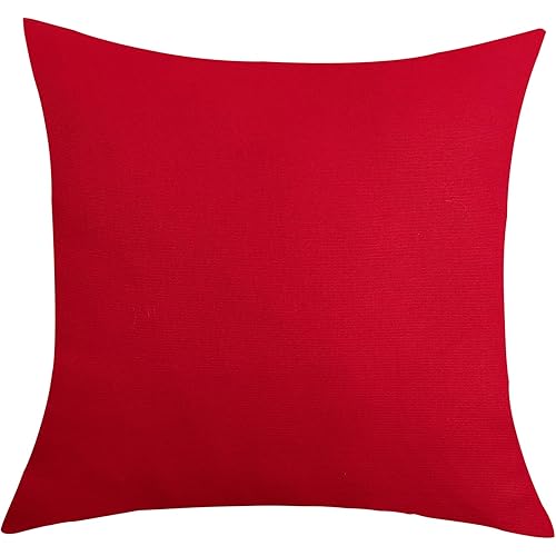 TangDepot Handmade Decorative Solid 100% Cotton Canvas Throw Pillow Covers/Pillow Shams, (24"x24", Christmas Red)