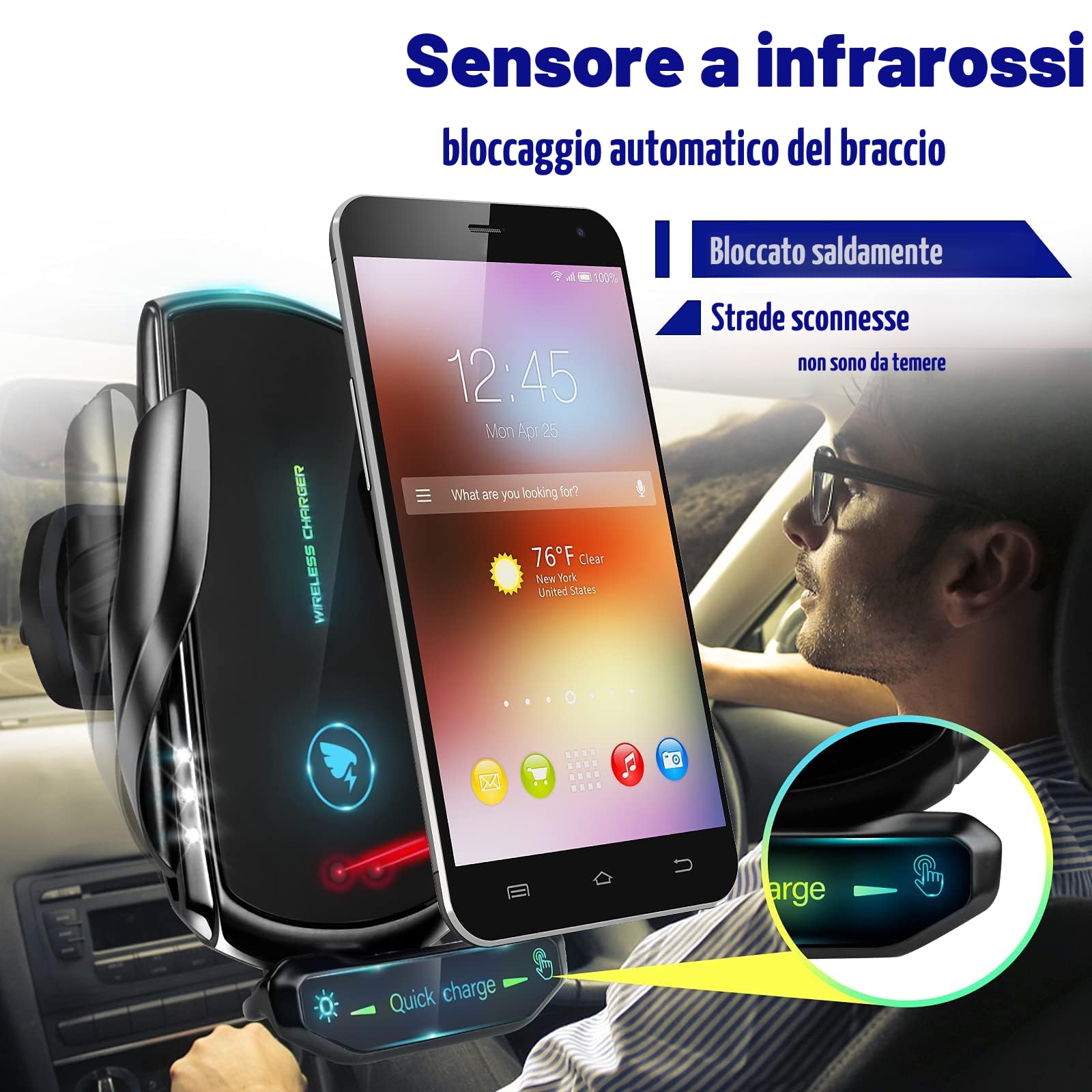 15W Qi Caricatore Wireless Auto,Auto-Bloccaggio Supporto Telefono Auto, Ricarica Wireless Auto per iPhone,Supporto Smartphone per Samsung e Altri…