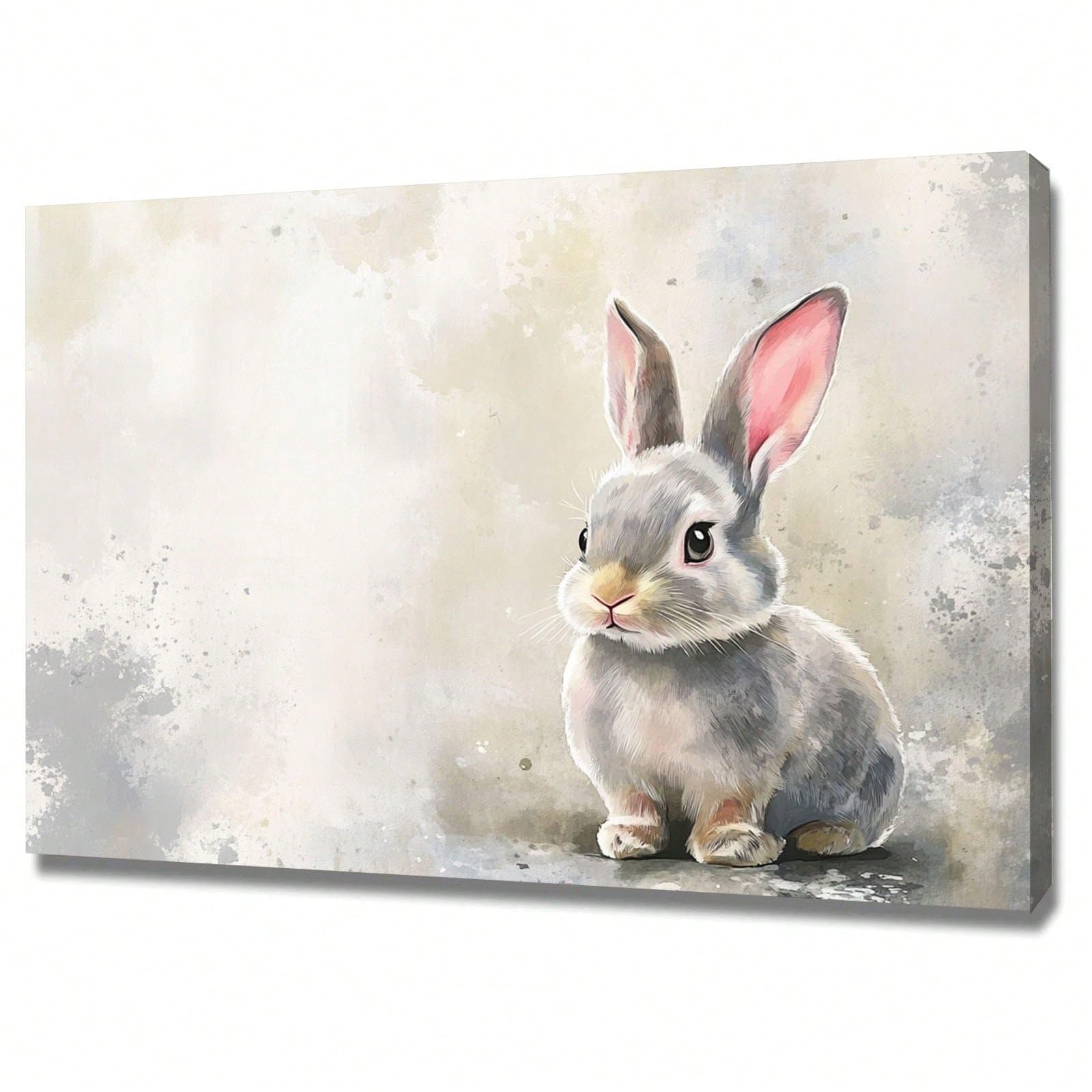 AIHNBF Cute Rabbit Canvas Wall Art for Nursery - Adorable Watercolor Bunny Print - Gentle Animal Decor for Baby Room & Kids Bedroom, Poster 60 x 90 cm