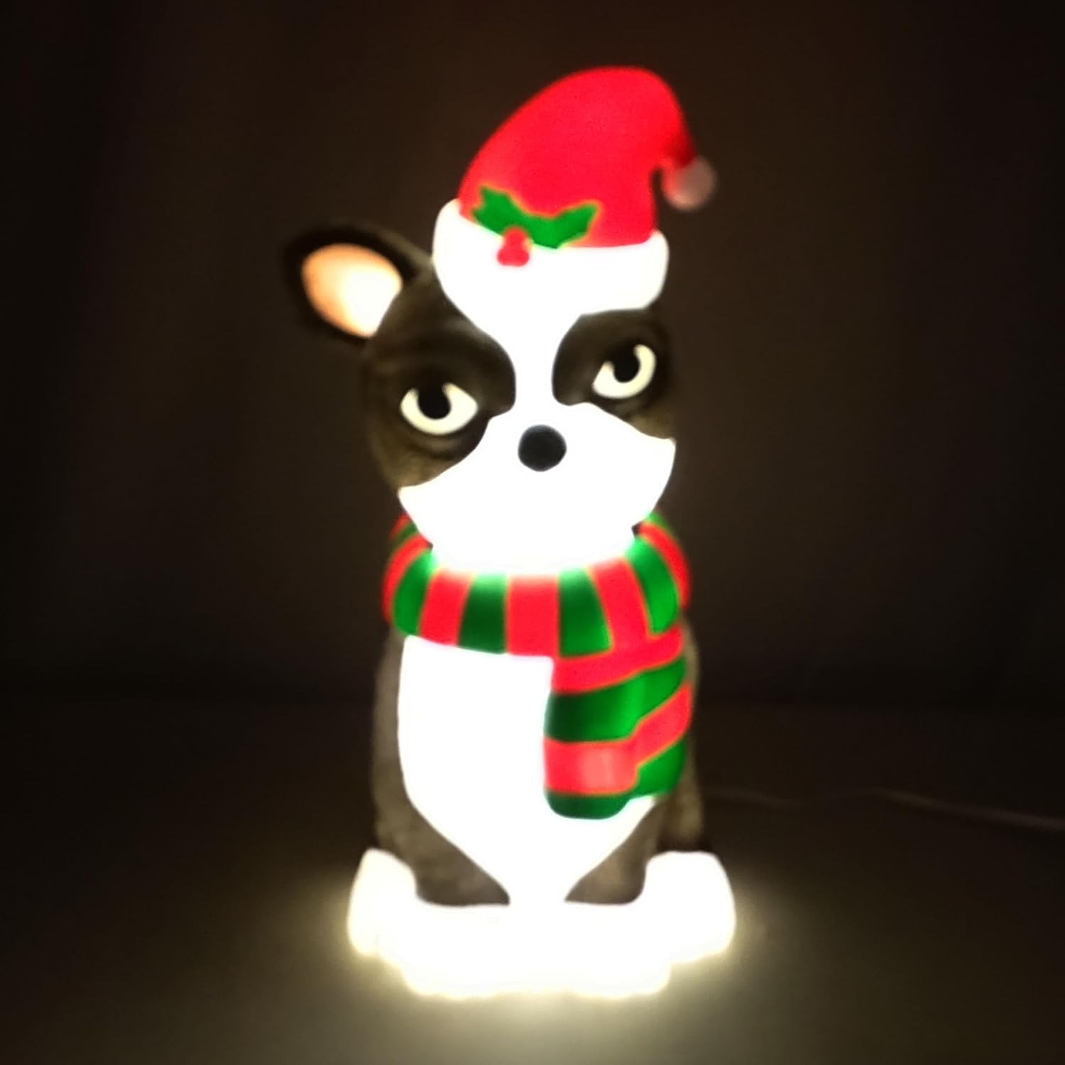 Alpine Corporation LAJ120 24" Tall French Bulldog with Santa Hat and LED Lights – Lighted Christmas Holiday Dog Decoration for Indoor and Outdoor Display