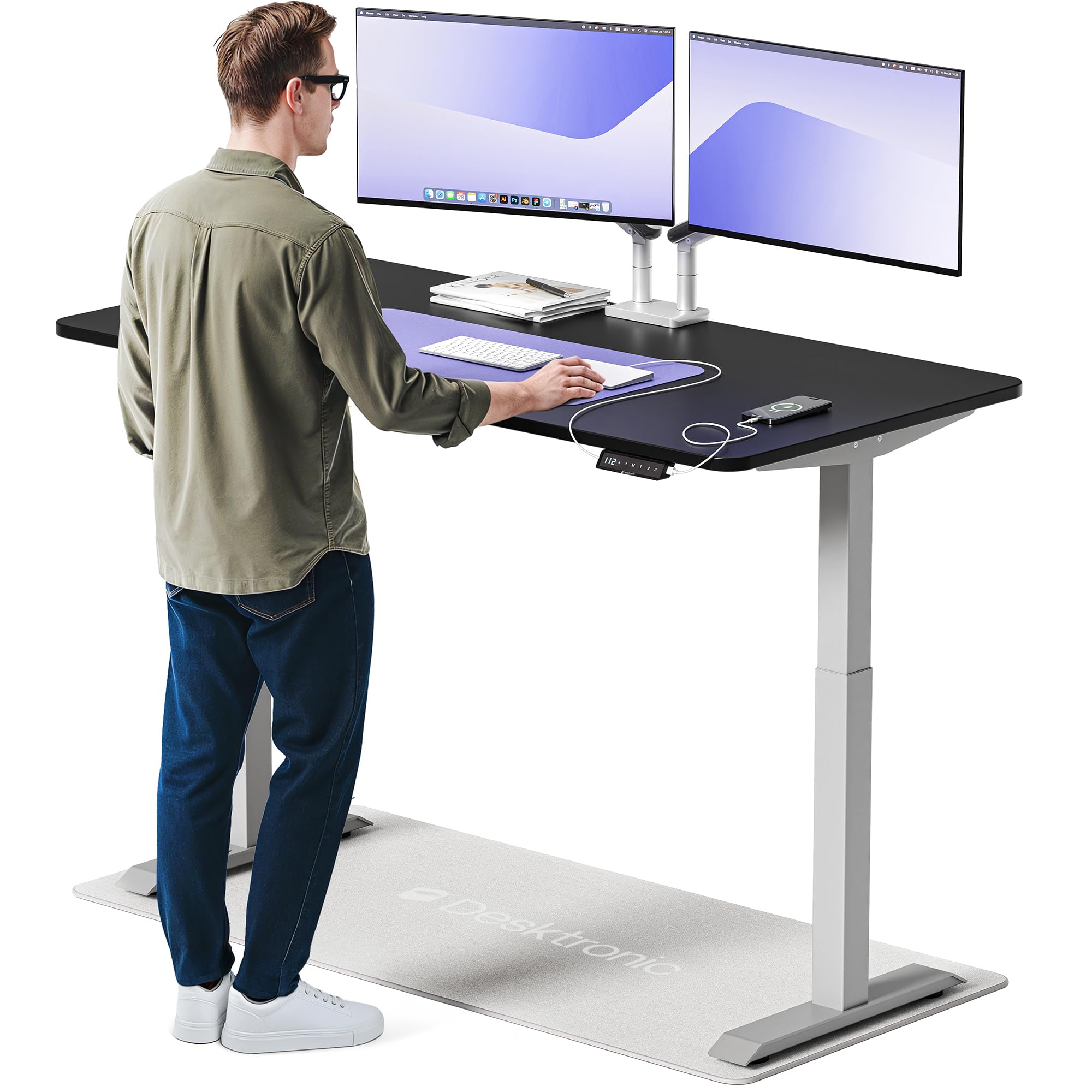 Desktronic Homeone Höhenverstellbarer Schreibtisch 160 × 80 cm – Elektrischer Schreibtisch Mit Zwei Elektrischen Motoren, Touchscreen-Steuerung Und Integrierten USB-a- Und USB-c-ladeanschlüssen