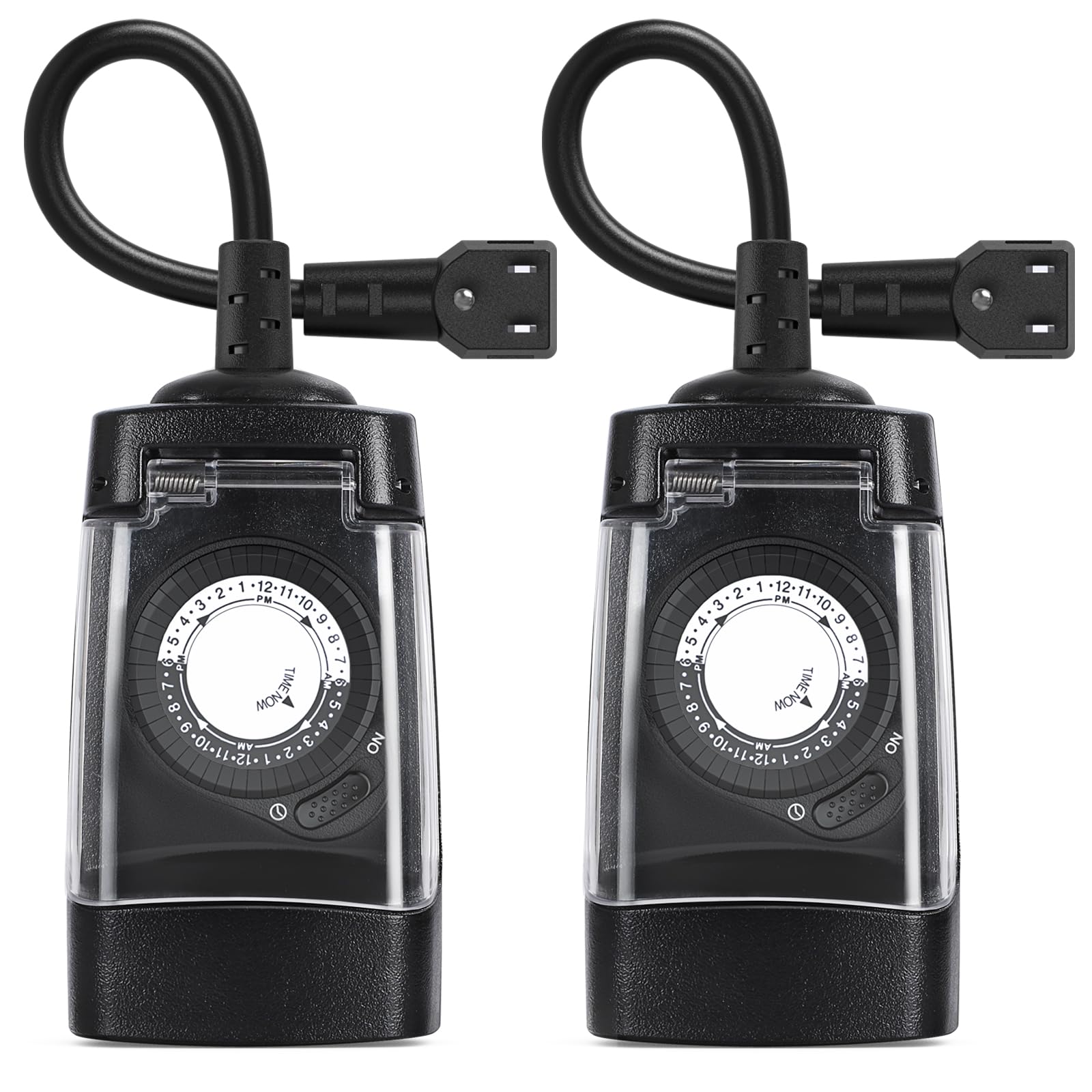 G-ELEK Outdoor Timer Outlet Waterproof, 24 Hour Outdoor Light Timer, Timers for Electrical Outlets, Ideal for Pool Pump, Christmas Lights, Heavy Duty, 1 Grounded, CSA Listed, 2 Pack