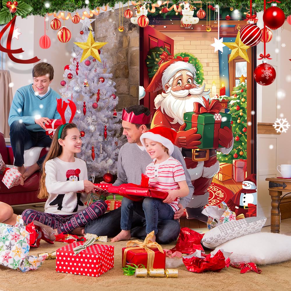 MEHOFOND 2.95x6ft Christmas Door Cover Decoration Santa Claus Christmas Gifts Door Hanging Banner Xmas Door Backdrop Banner Photography Photo Booth Props for Home Door Christmas Decorations - Image 2