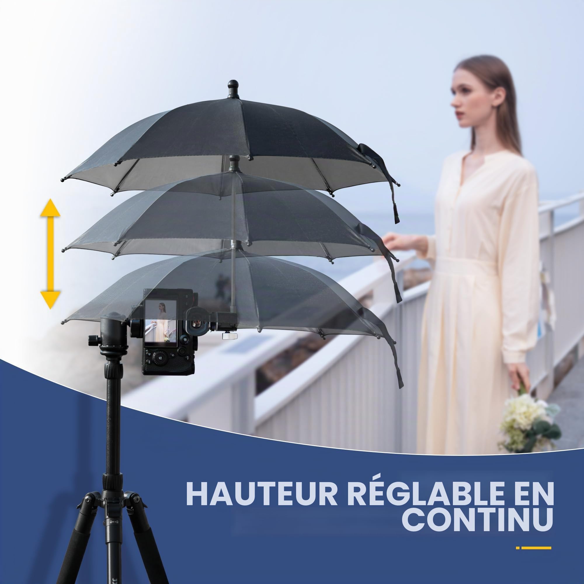 Kiorafoto Parapluie pour appareil photo avec tête sphérique rotative à 360° et chaussure froide latérale, parapluie photographique portable résistant aux intempéries, protège le caméscope de la pluie,