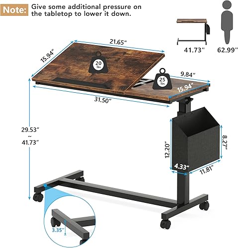 Miniatura 2 de Tribesigns Mesa auxiliar en forma de C ajustable en altura con ruedas y bolsillo lateral, mesa de aperitivos móvil para sofá con tablero de dibujo