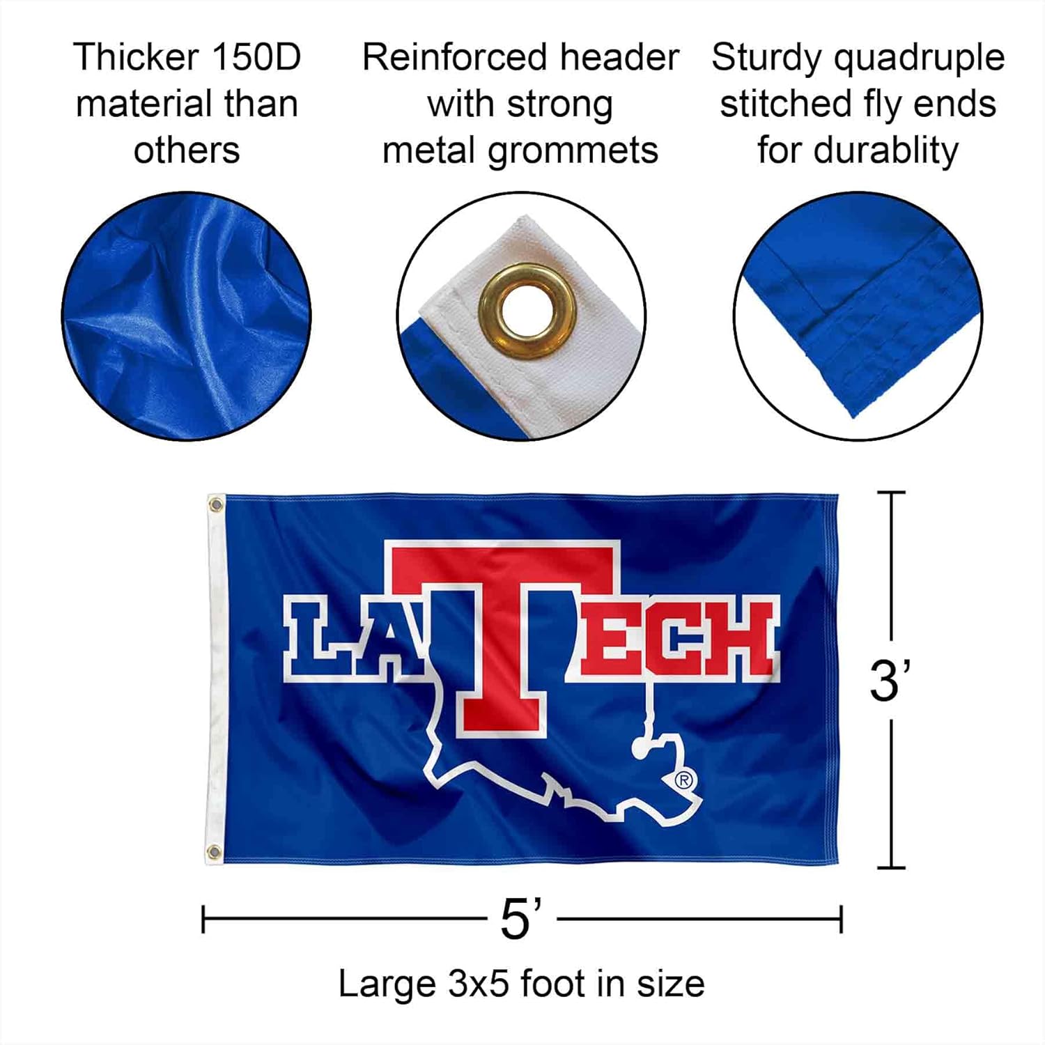 College Flags & Banners Co. Louisiana Tech Bulldogs La Tech University Large College Flag