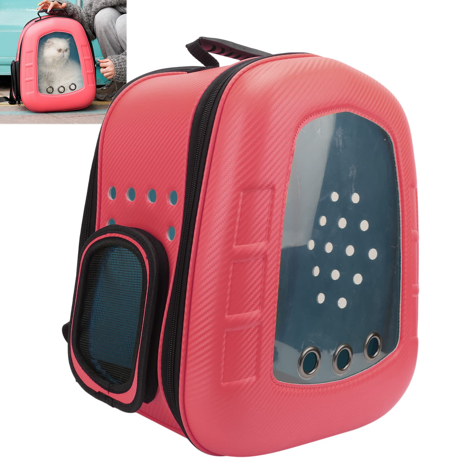 Haustier-Rucksack, Raumkapsel, atmungsaktiv, verdickt, für Katzen und Hunde, Freisprecheinrichtung, Reisen zum Wandern, Spazierengehen, Eva-poröses Material, Schwarz, 42 x 37 x 25 (Rot)