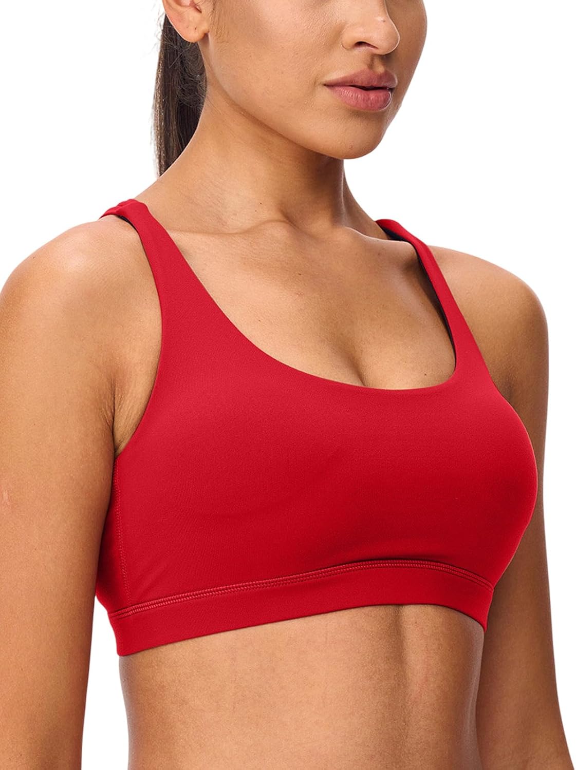 Women's Strappy Sports Bra Cross Back Light Compression Padded U Neck Low Impact Workout Supportive Yoga Top