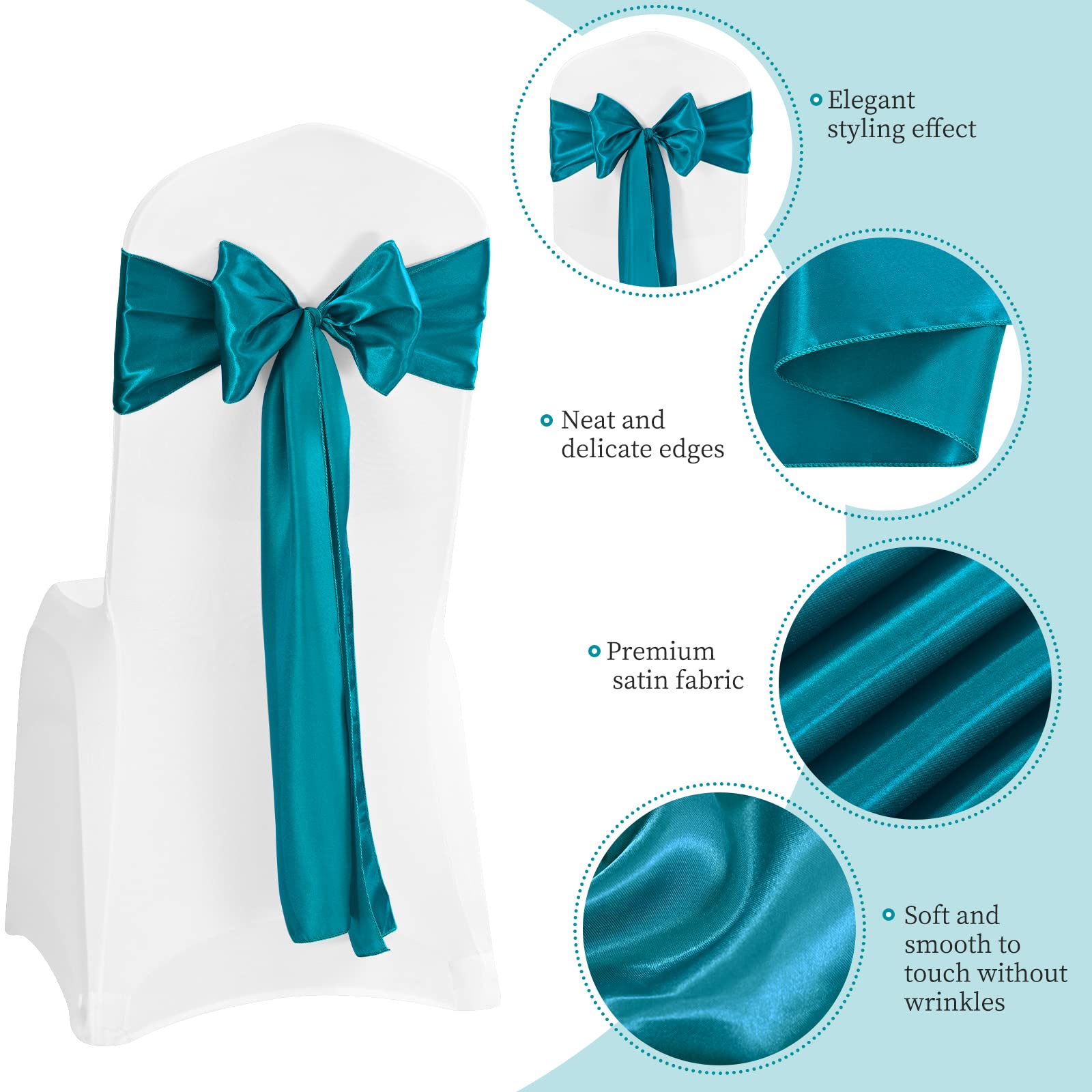 Satin-Stuhlschärpen für Hochzeitsempfang, universelle Dekoration, Stuhlbezug, Rückenbindung, waschbar, wiederverwendbar, Stuhlbänder für Hochzeiten, Veranstaltungen, Bankette, 72 Stück (17,8 x 274,3