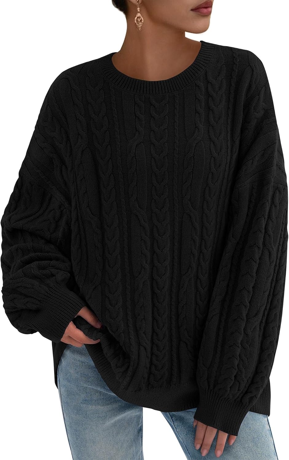KIRUNDO Oversized Cable Knit Sweater Women 2025 Early Fall Fashion Chunky Cozy Long Sleeve Crewneck Pullover Winter Clothing