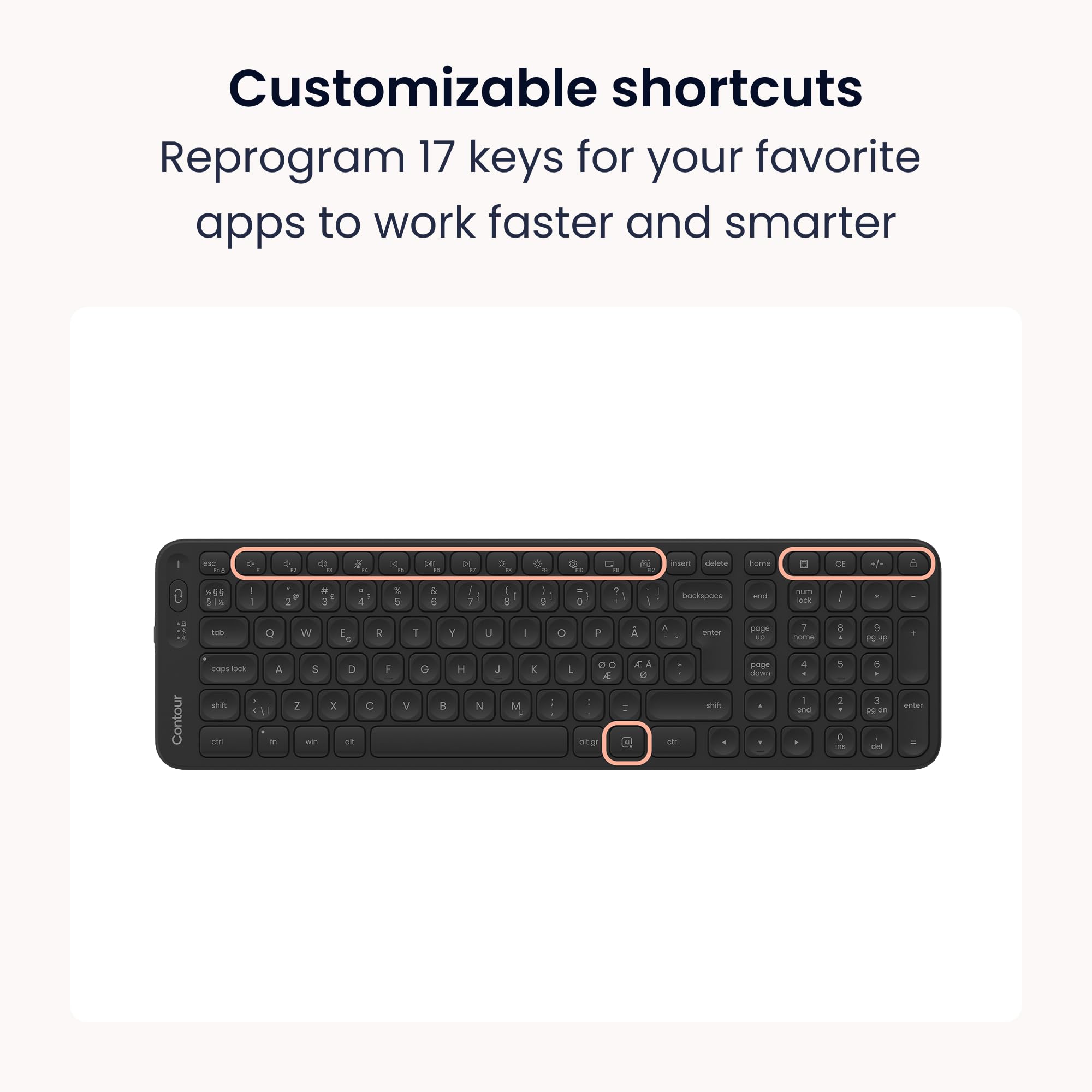 Contour Balance Keyboard | Tastiera compatta, tastierino numerico, digitazione confortevole per casa e ufficio, compatibile con Windows e Mac - Black - Wireless - PN Layout