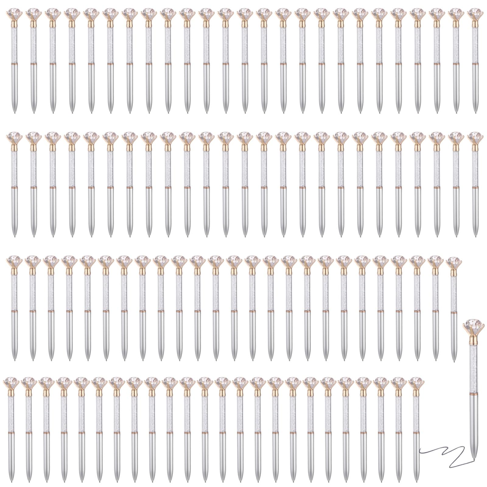 100 Pcs Crystal Ballpoint Pens, Elegant Diamond Pen with Rose Gold Accents, Smooth Writing Black Ink, 6.3 in Lightweight Plastic Pen for or Women Bridesmaid Wedding Office