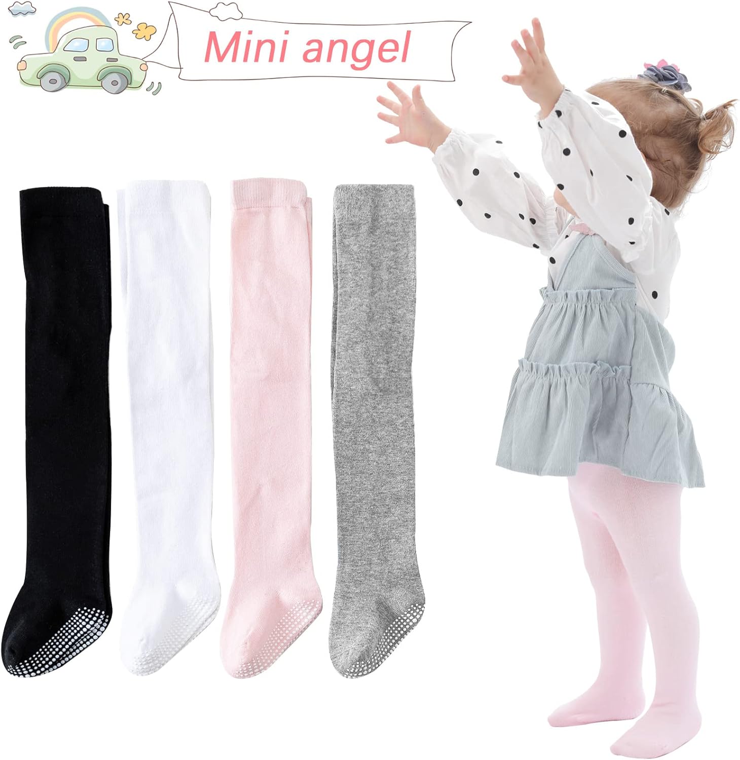 Mini angel Baby Tights Non Slip Baby Girl Tights Plain/Shoe-Look Leggings Seamless Pantyhose Warm Cotton Leggings Non-Skid - Image 6