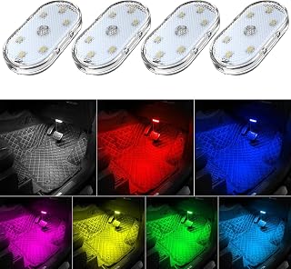 Unifizz 4 st bil LED-lampor interiör trådlös, bärbar USB uppladdningsbar bilinredning LED-nattlampa, 7 färger interiör billampor med 6 ljusa LED-lampor pärlor för bildekor