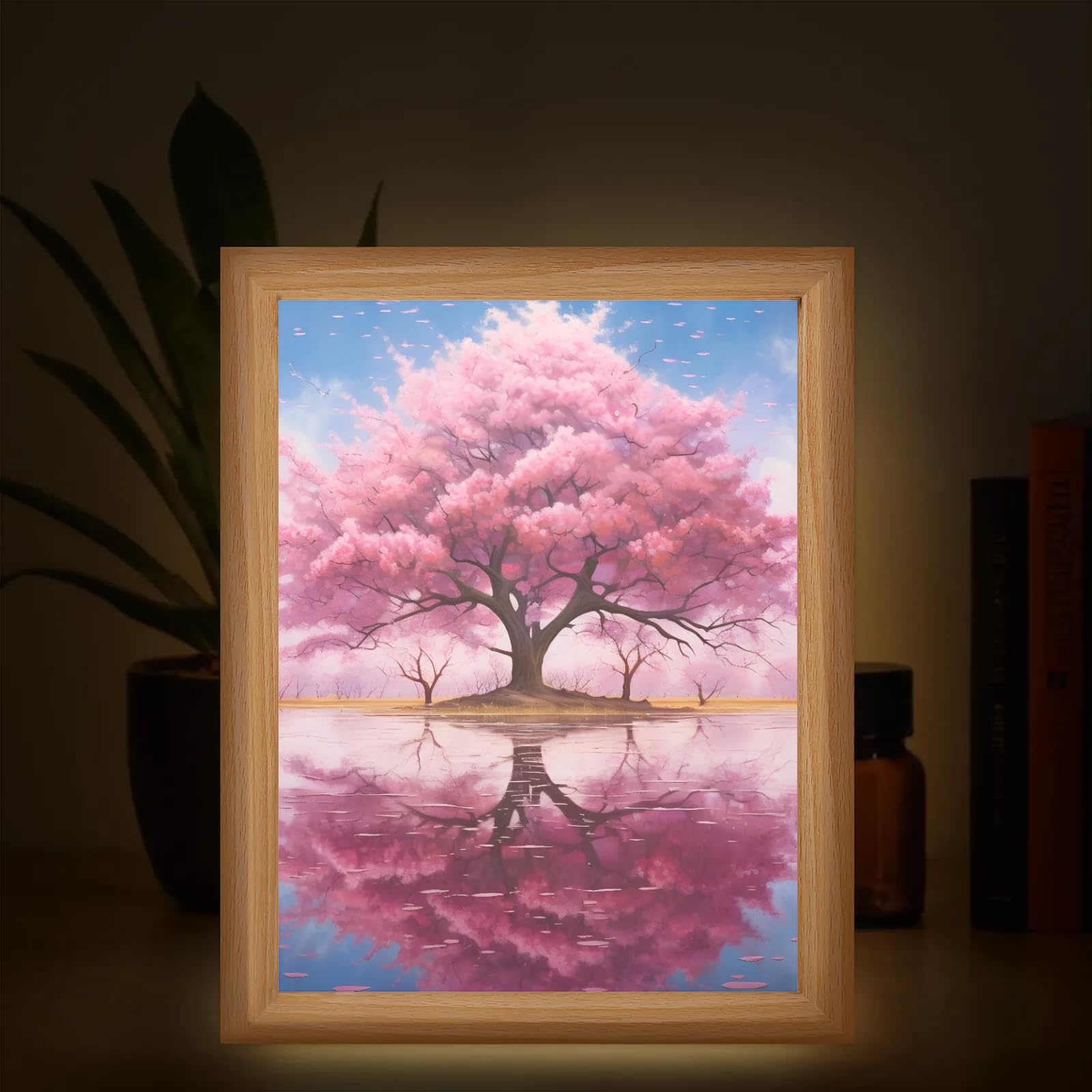 Light Up Painting, Colorful Tree Wall Art Picture Light Mystical Tree Light Up Desktop Art Frame, 10 Brightness USB Powered 3 Lighting Modes, Anxiety Relief Gift for Bedroom Home-Without Acrylic Panel