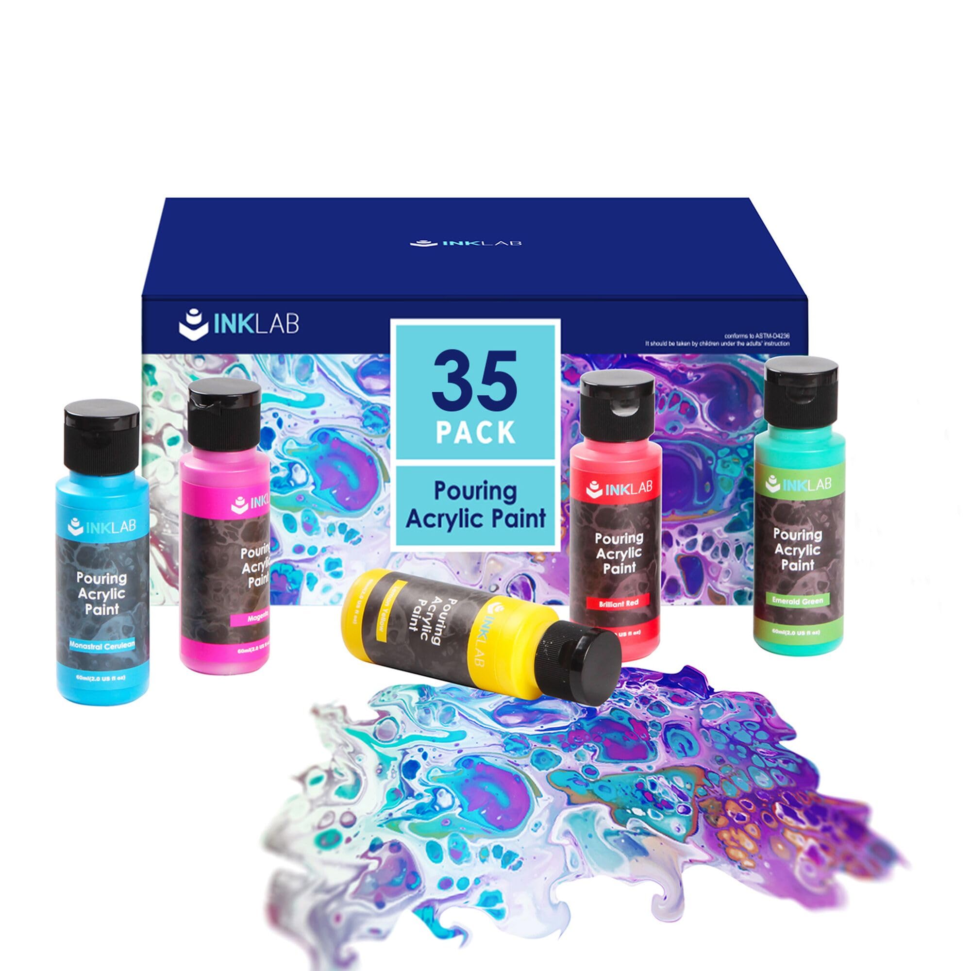 Acrylic Pouring Paint Kit 35 Colors Pre Mixed Acrylic Paint High Flow with Silicone Oil for Pouring on Canvas Wood Crafts Rocks, Water Based, 2 Oz/Bottle