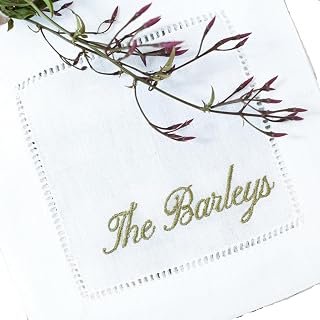 Custom Embroidered Linen Cocktail Napkins Great Personalized Gift Birthday Engagement Wedding Family Name Personalized with Initials, Monogram or Saying. You Design! Gift Packaged. Machine Washable