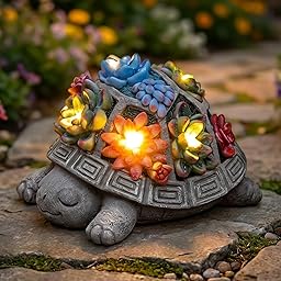 Snclriao Solar Turtle Garden Outdoor Decor with Succulent & 7 LED Lights – Outside Tortoise Statue Decor for Yard Patio Balcony & Backyard - Home House Decoration Art- Gift for Women Mom & Grandma
