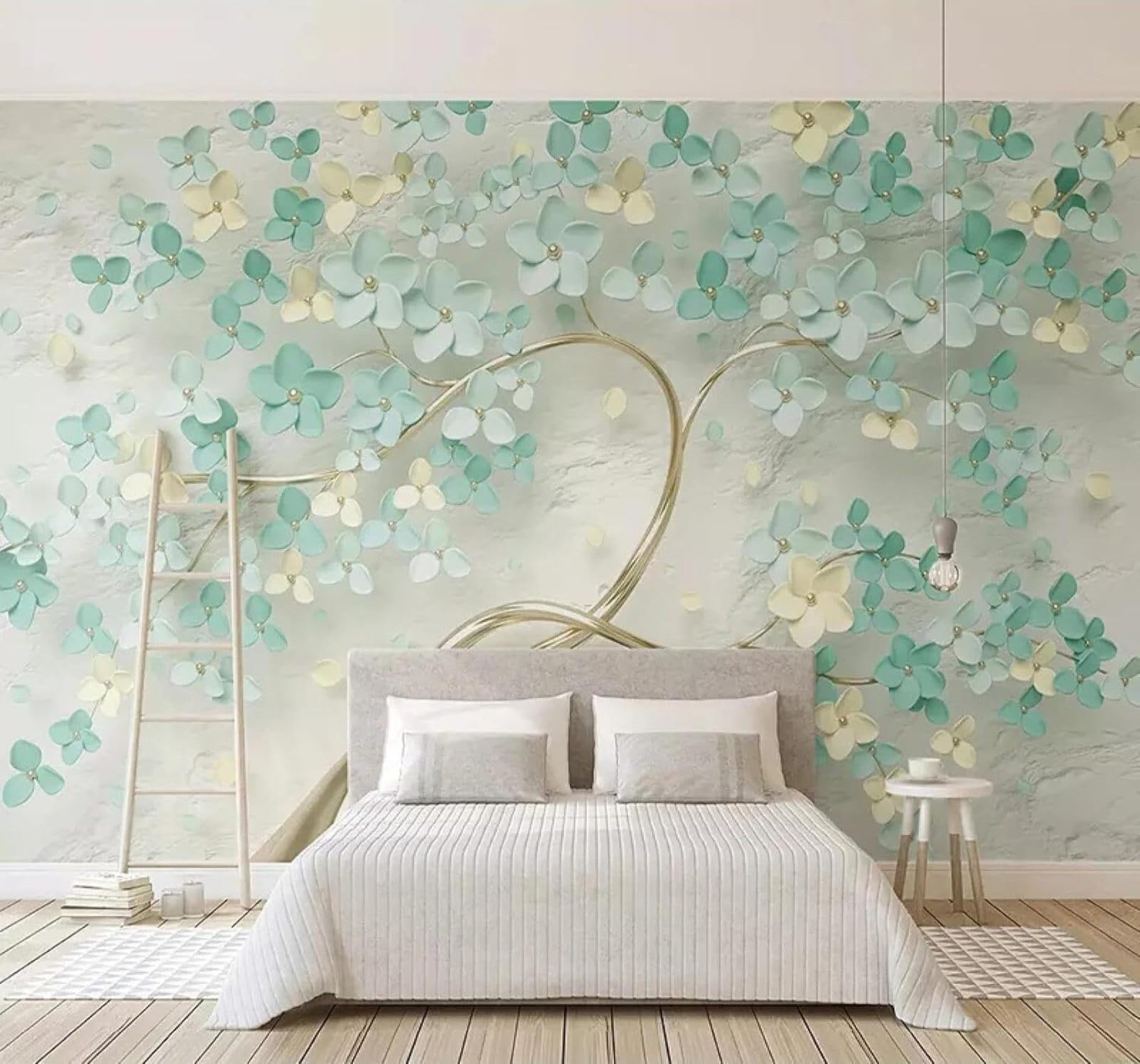 XLMING Relief Fresh Green Flowers Trees 3D Wallpaper Silky Texture Home Study Office Grey Dining Room Sofa Bedroom Living Room TV Backdrop-350cm×256cm