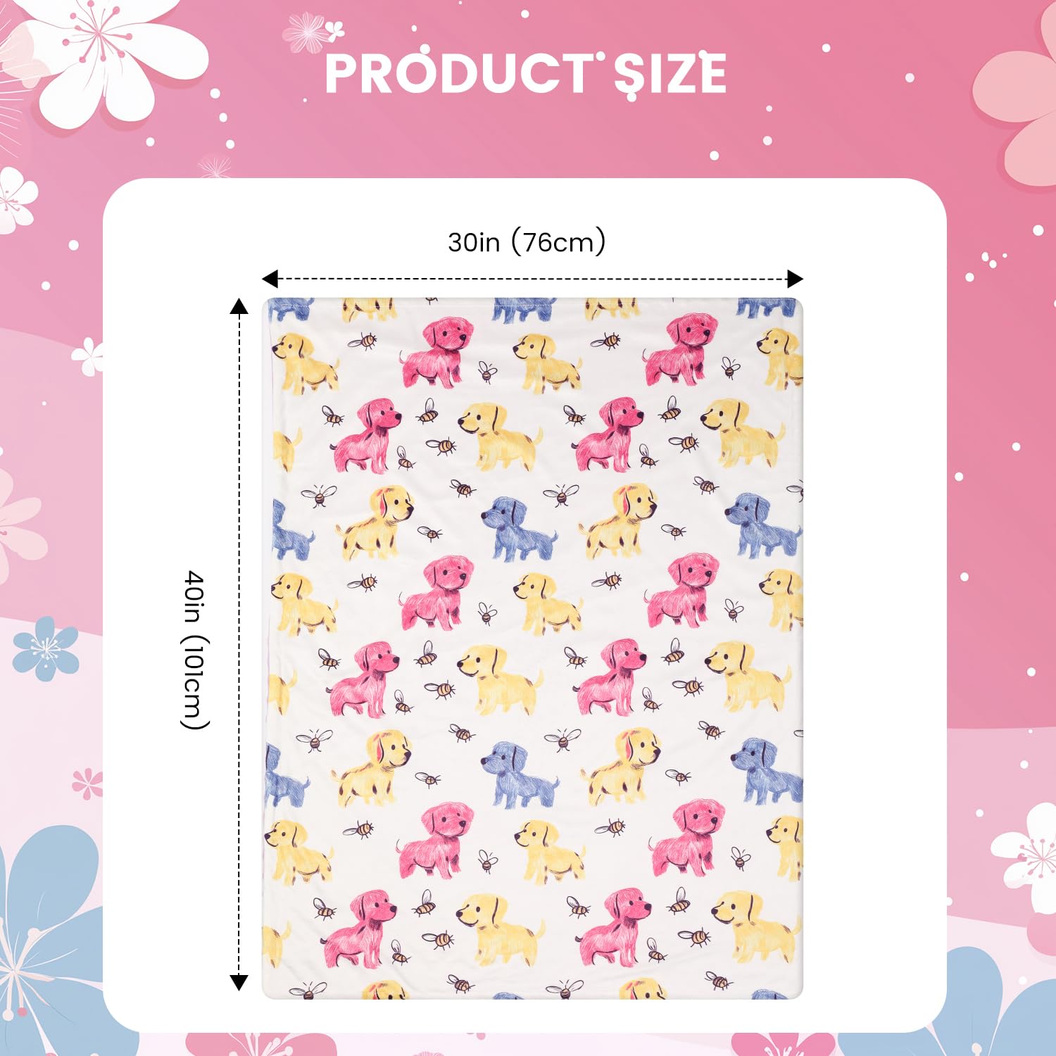 Manta de bebé unisex Minky con respaldo de puntos, doble capa, 76 x 101 cm, manta para bebé, manta para cuna, manta para envolver con estampado de perro