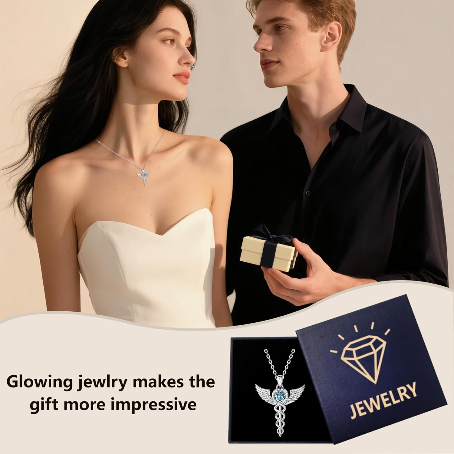 Caduceus Necklace Sterling Silver Angle Wings Snake Birthstone Pendant Nursing Theme Jewelry Birthday Gifts for Women - Image 6