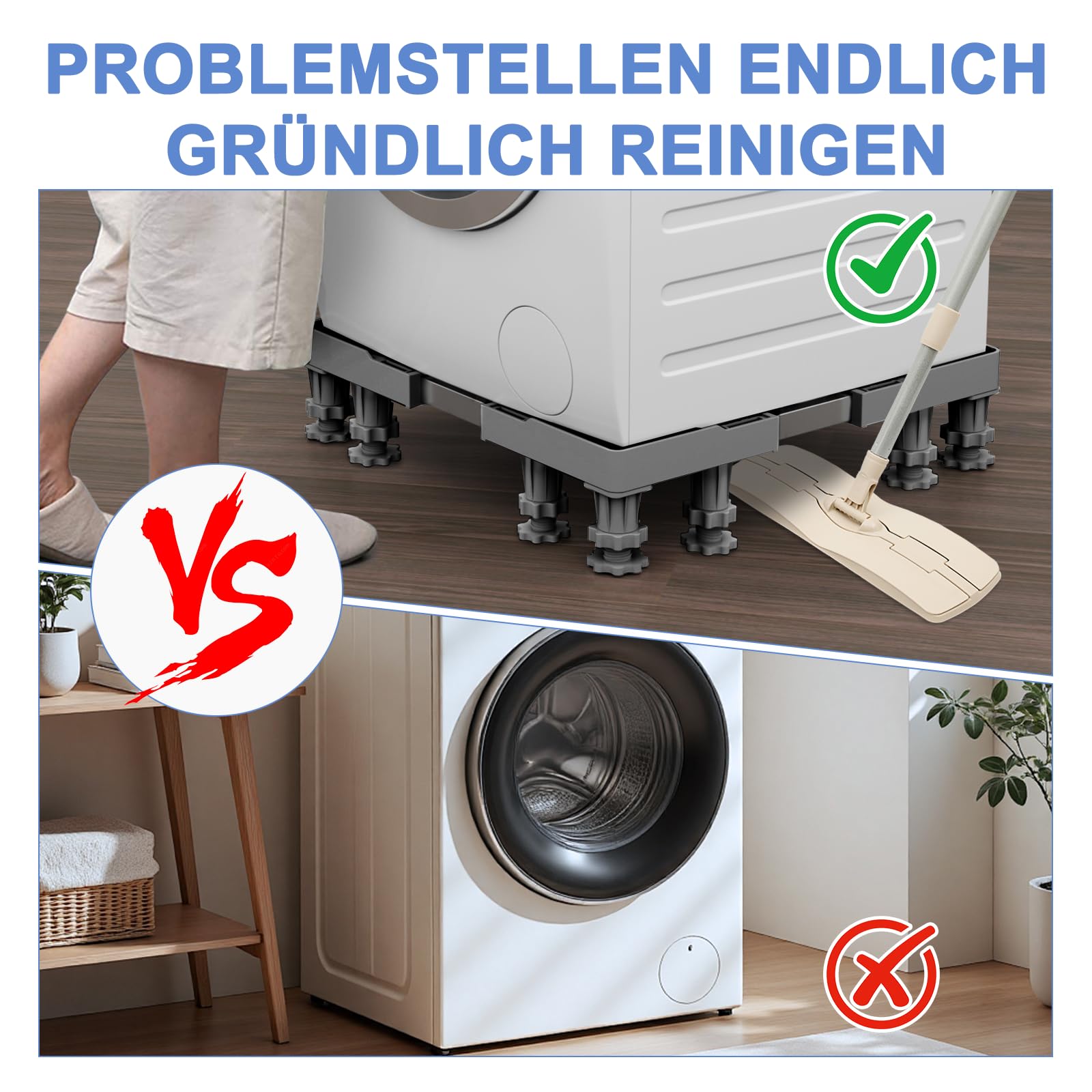 DEWEL 12 Füße Kühlschranksockel, podest für waschmaschine und trockner, Untergestell für Waschmaschine,Bärenlast 500kg,Geeignet für Kühlschränke,Waschmaschinen,Breite:46-60cm/Höhe 9cm-13cm(Gray)
