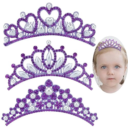 Miniatura 8 de ANBALA Corona tiara pequeña con peine para el cabello, paquete de 3 mini tiara, corona de princesa, accesorios para el cabello brillante para niñas